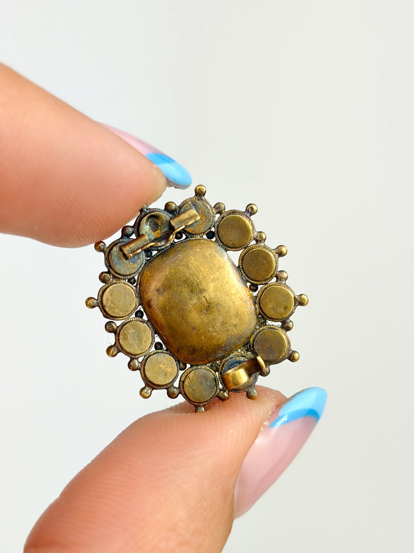 ANTIQUE GOLD TURQUOISE AND PEARL LOCKET FRONT BROOCH AF - 3