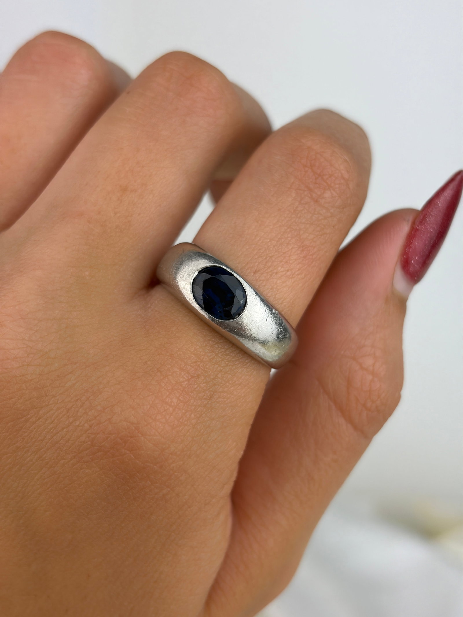 Wonderful Platinum Chunky East West Sapphire Ring - 8