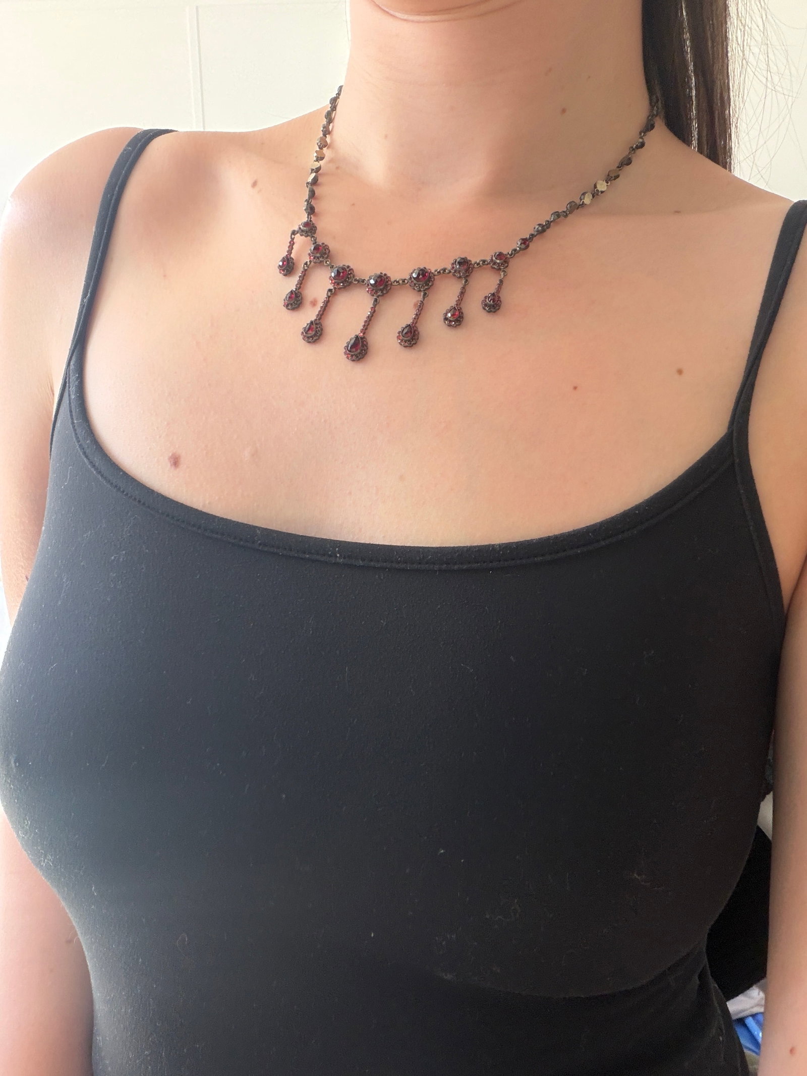 ANTIQUE BOHEMIAN GARNET DROP NECKLACE - 7