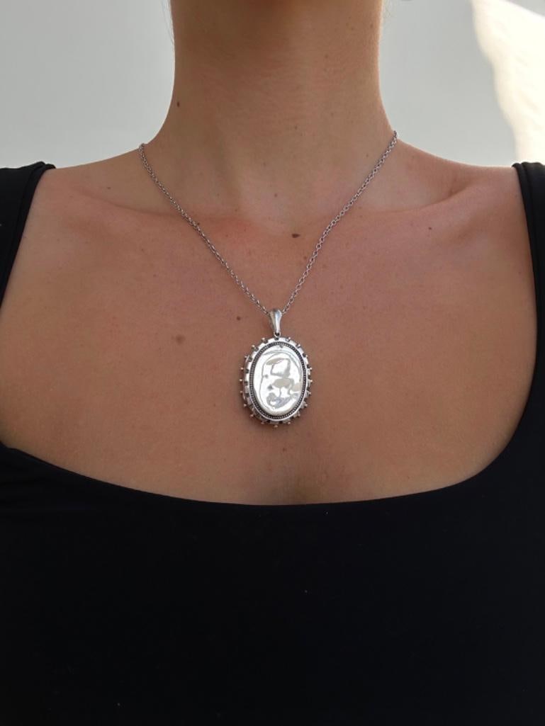 Victorian Era Aesthetic Silver Pendant on Chain - 2