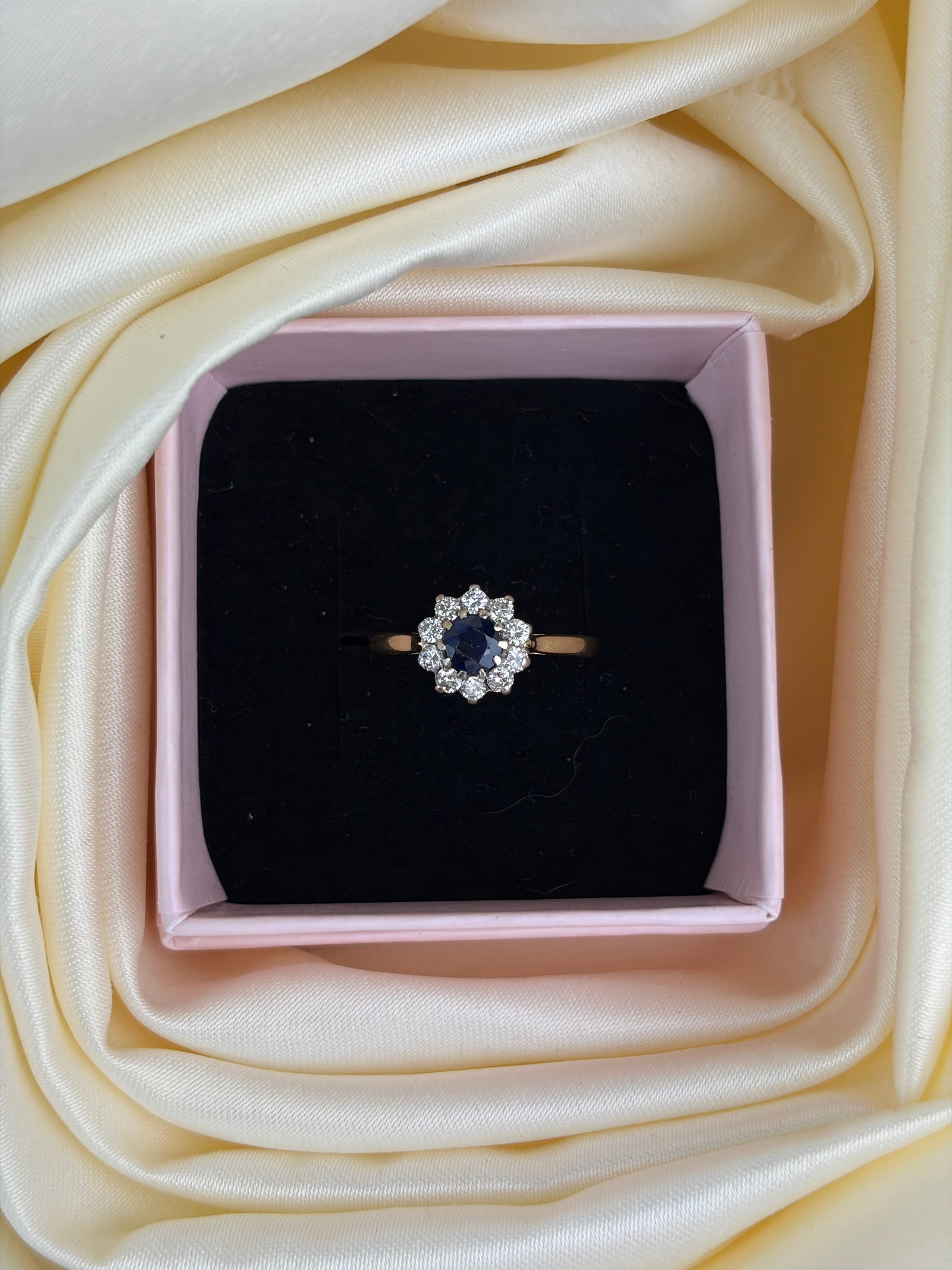 sweet sapphire and diamond flower ring in 18ct yellow gold - 7