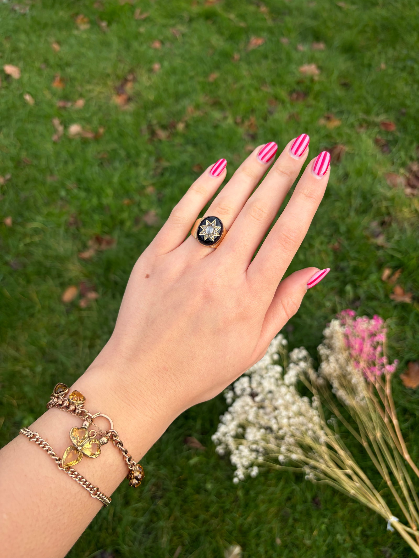 chunky antique yellow gold rose cut diamond star ring - 11