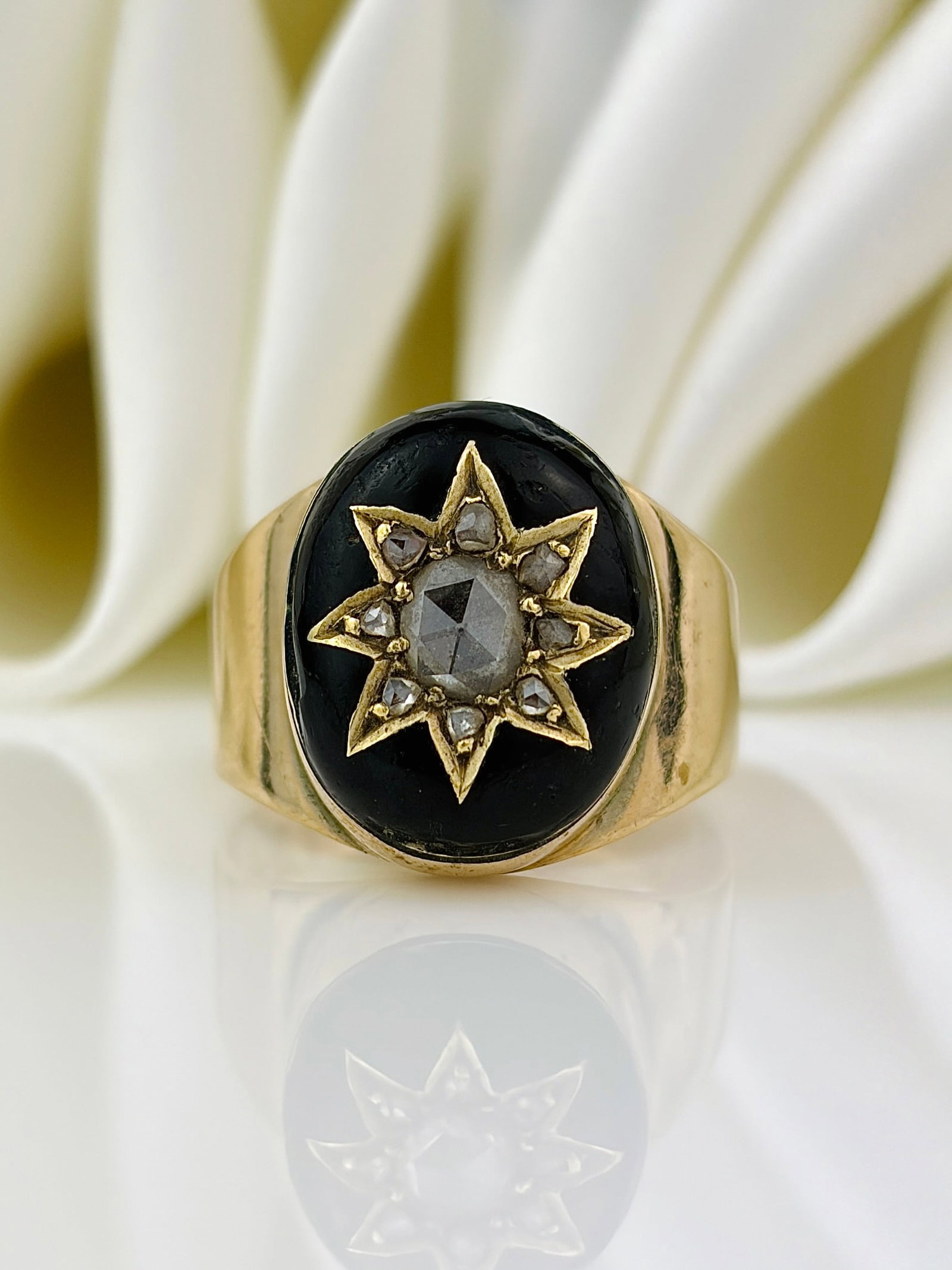 chunky antique yellow gold rose cut diamond star ring: chunky antique yellow gold rose cut diamond star ring Incredible large ring with a stunning rose cut diamond star!