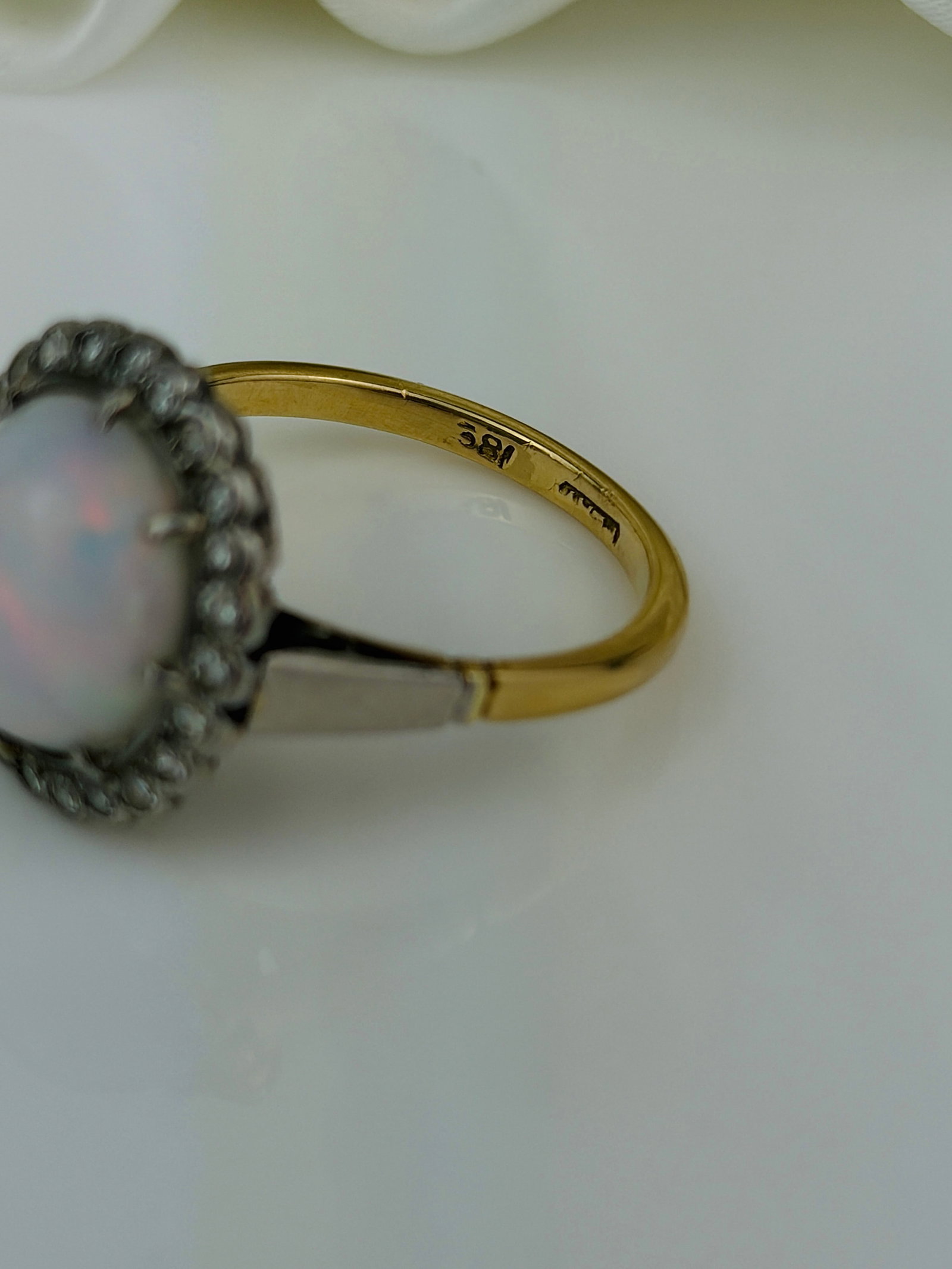 vintage 18ct gold opal and diamond halo ring - 4
