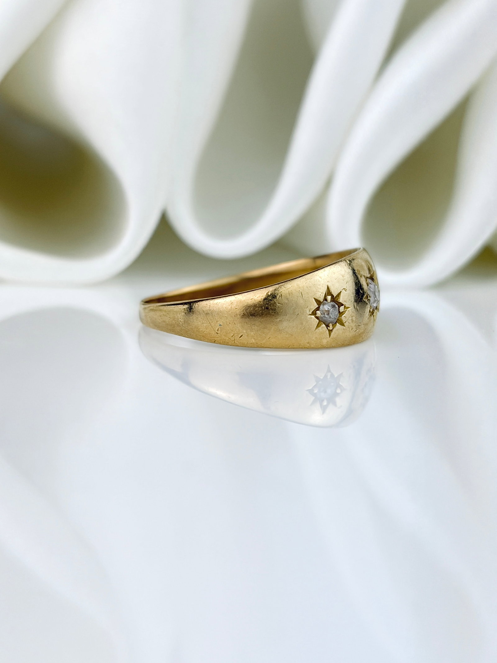 Antique 18ct Yellow Gold Diamond Star 3 Stone Ring - 2