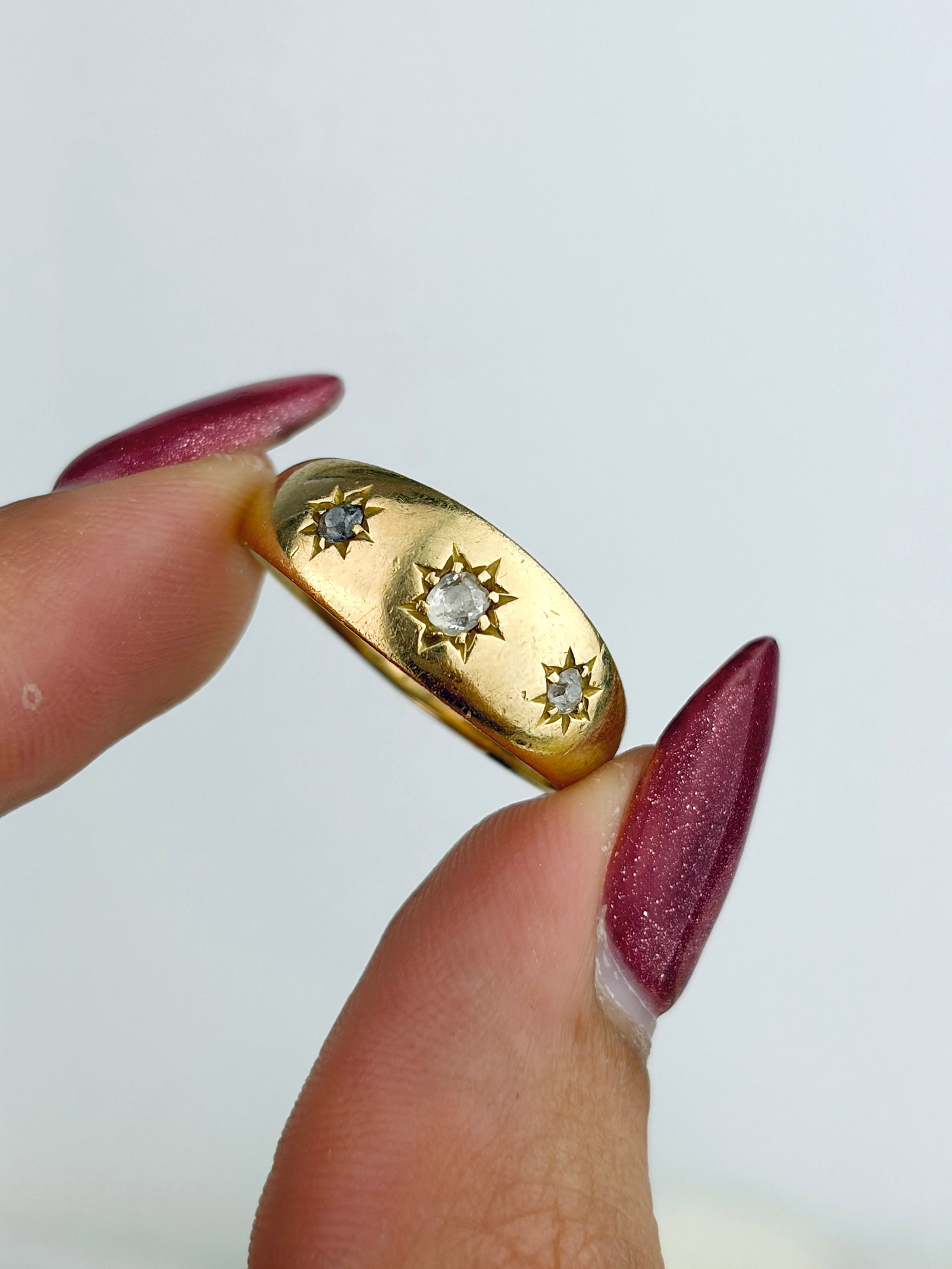 Antique 18ct Yellow Gold Diamond Star 3 Stone Ring - 5