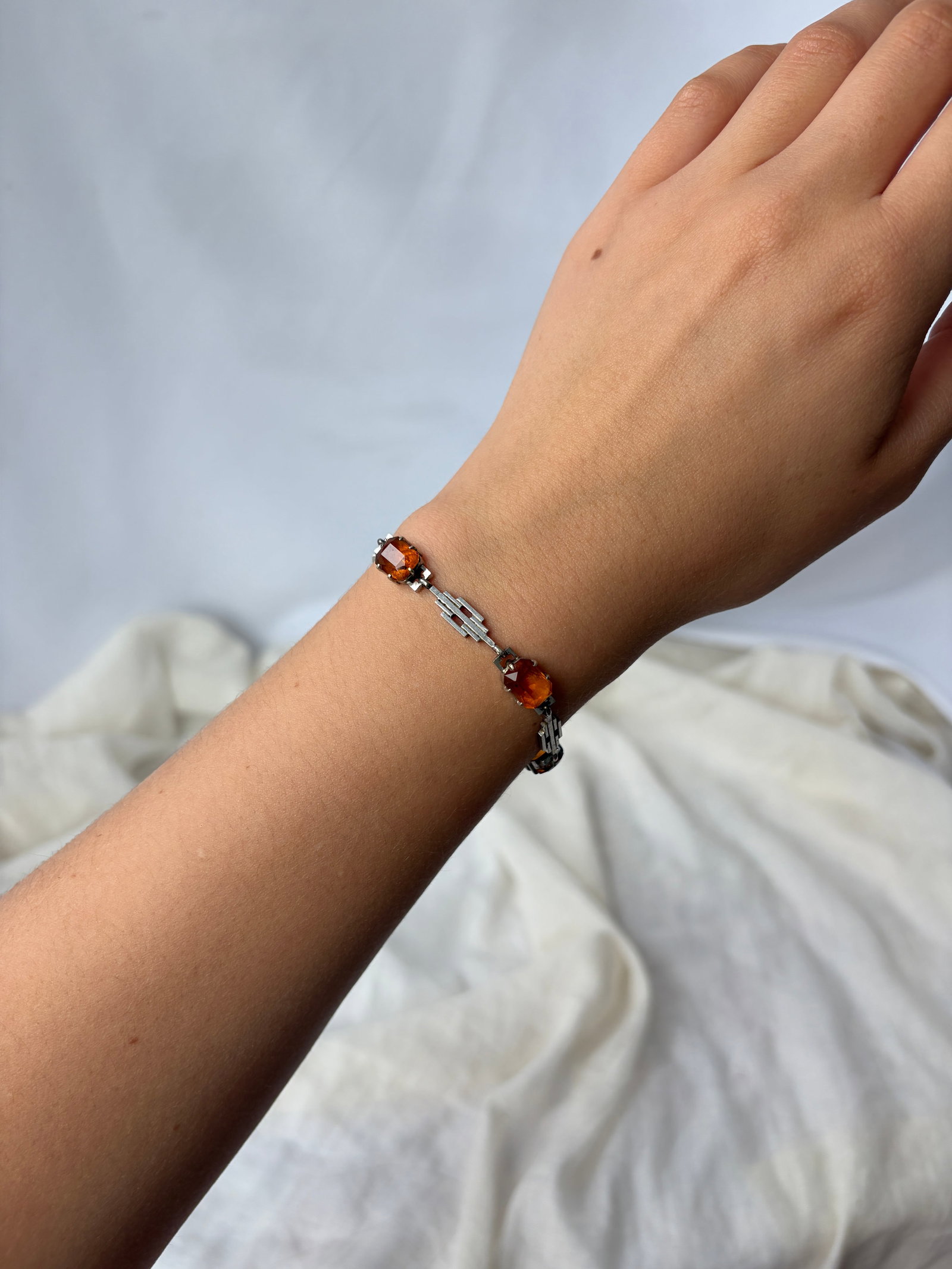 ART DECO ERA 9CT WHITE GOLD AND CITRINE BRACELET - 9