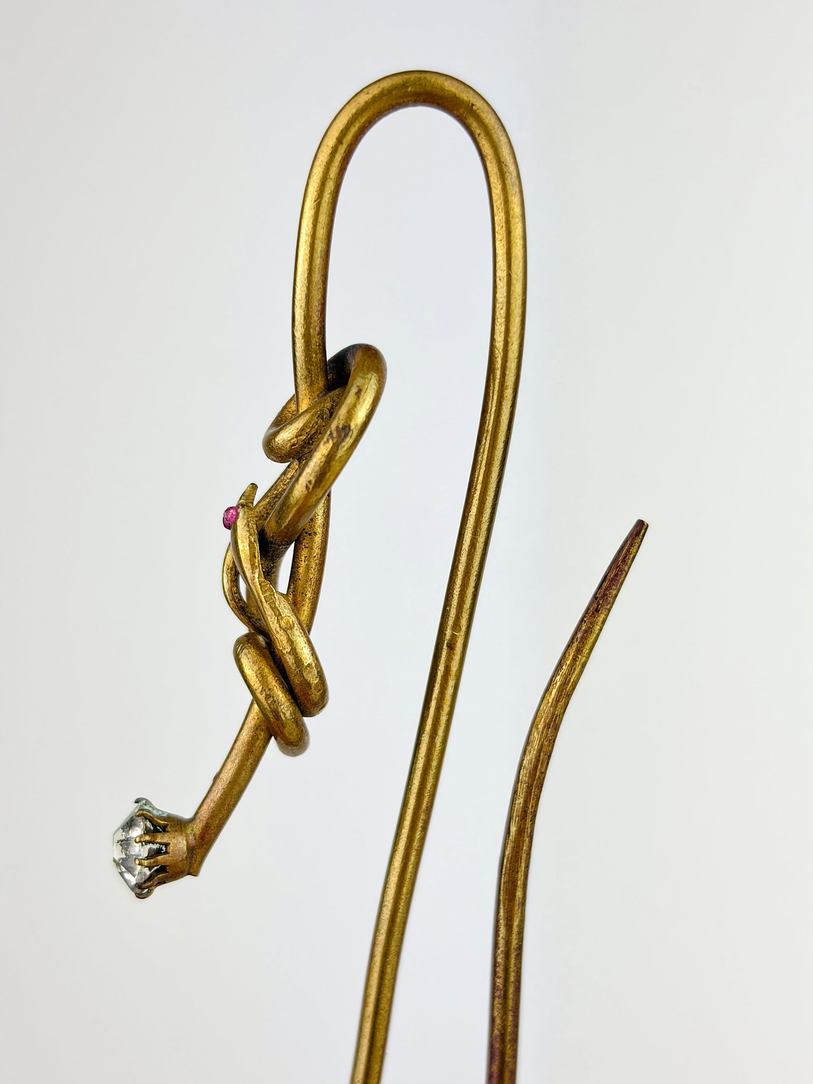 ANTIQUE PINCHBECK SNAKE SHAWL PIN WITH PASTE GEMS - 2
