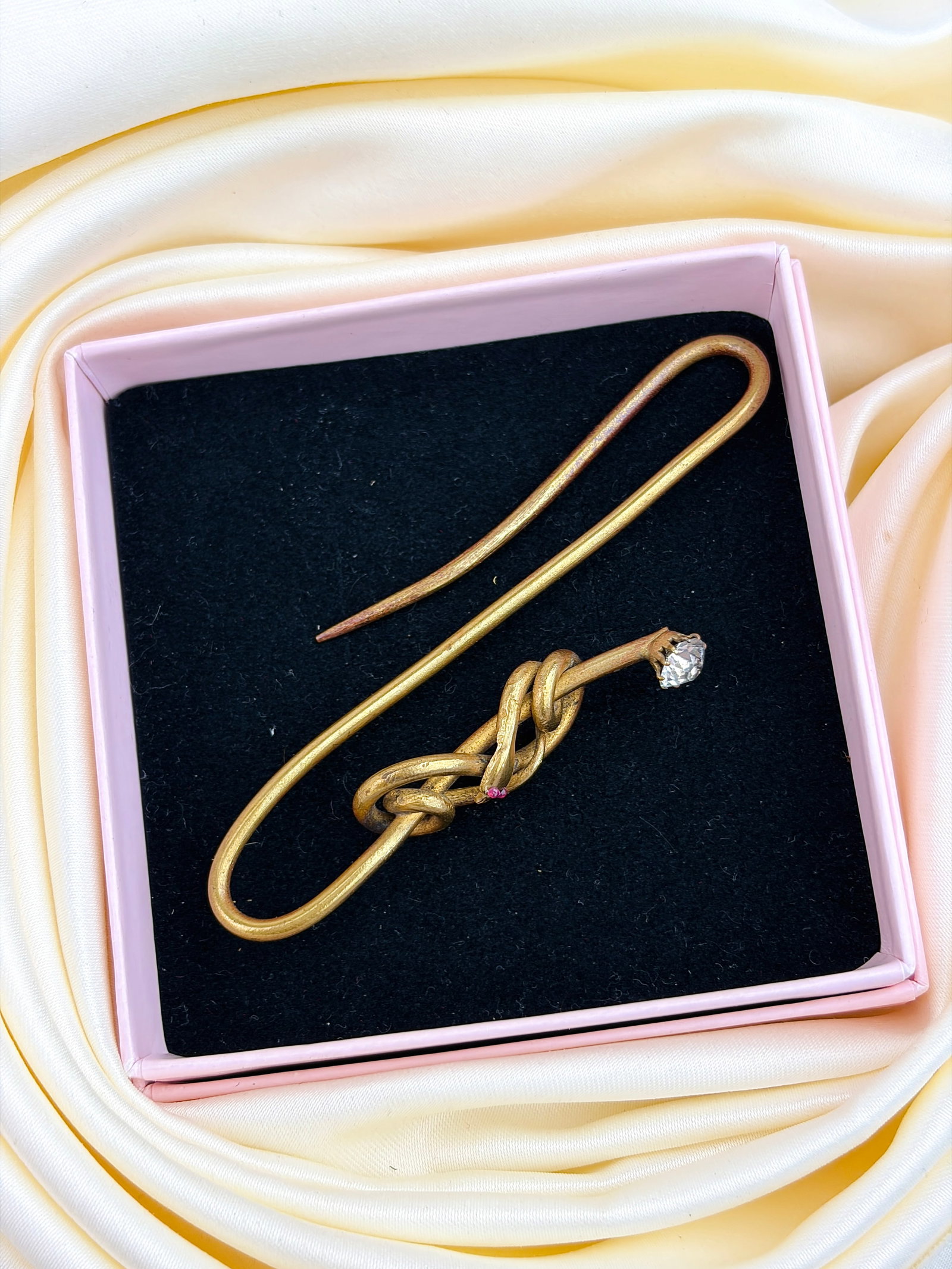 ANTIQUE PINCHBECK SNAKE SHAWL PIN WITH PASTE GEMS - 4