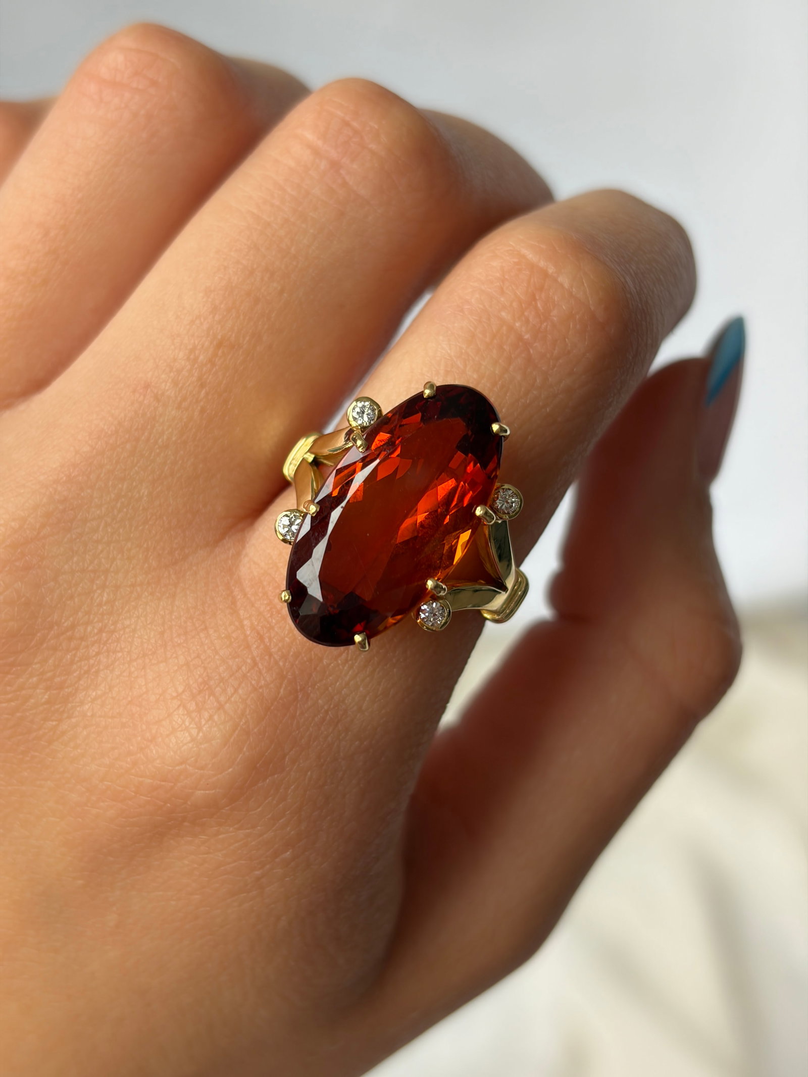 CHUNKY CITRINE AND DIAMOND COCKTAIL RING IN GOLD - 8