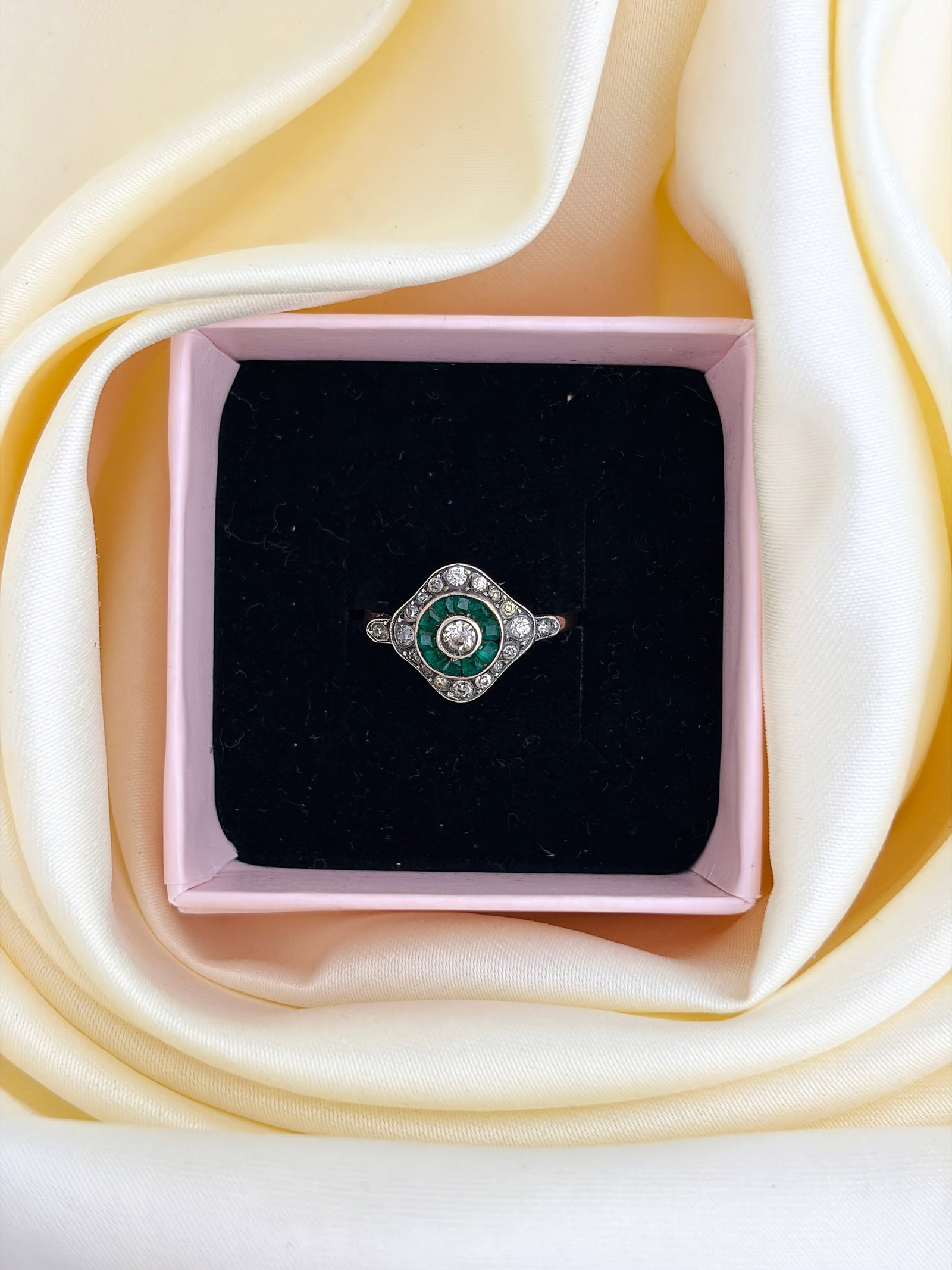 Art Deco Era Antique 9ct Gold and Silver Ring - 9