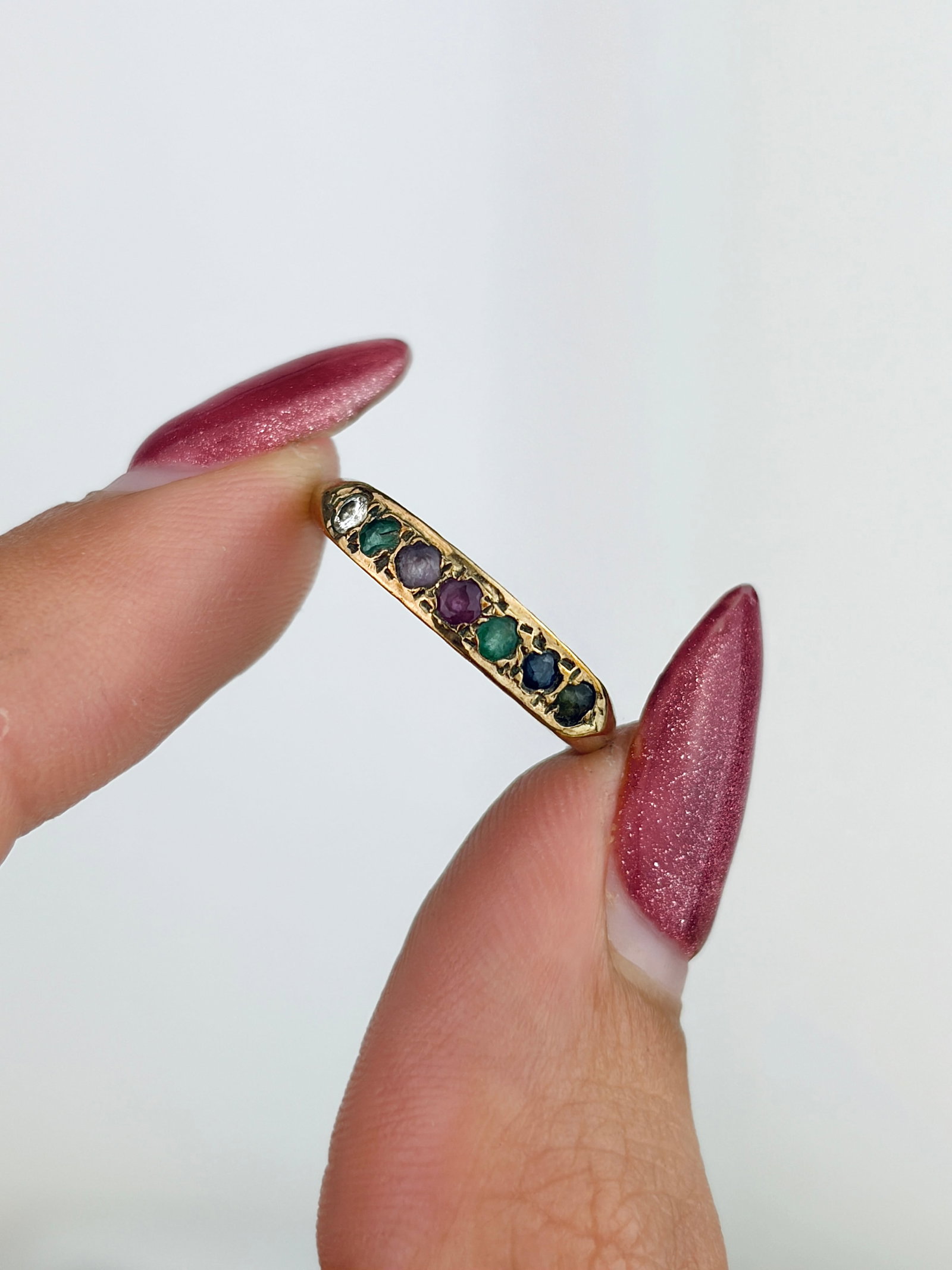 Vintage 9ct Yellow Gold 'Dearest' Acrostic Multigem Half Hoop Ring - 5