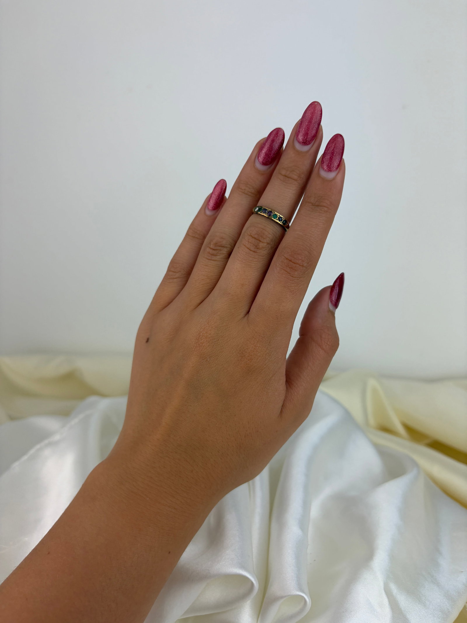 Vintage 9ct Yellow Gold 'Dearest' Acrostic Multigem Half Hoop Ring - 7