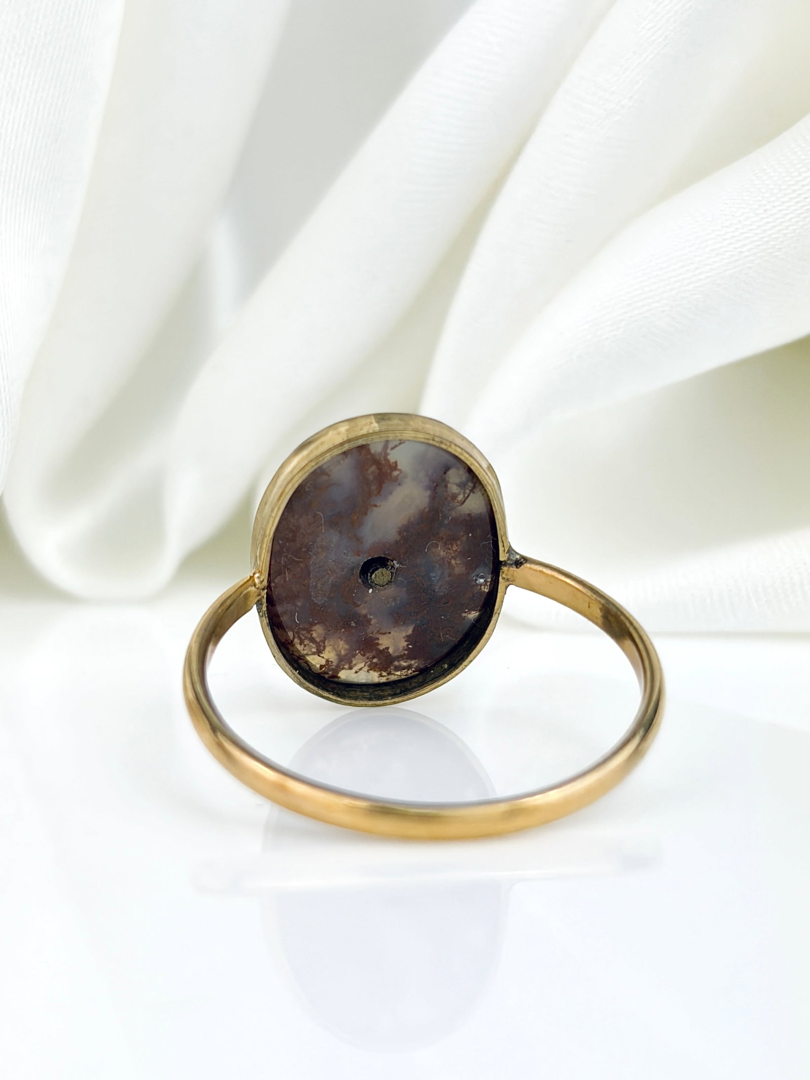 ANTIQUE 9CT YELLOW GOLD MOSS AGATE RING - 3