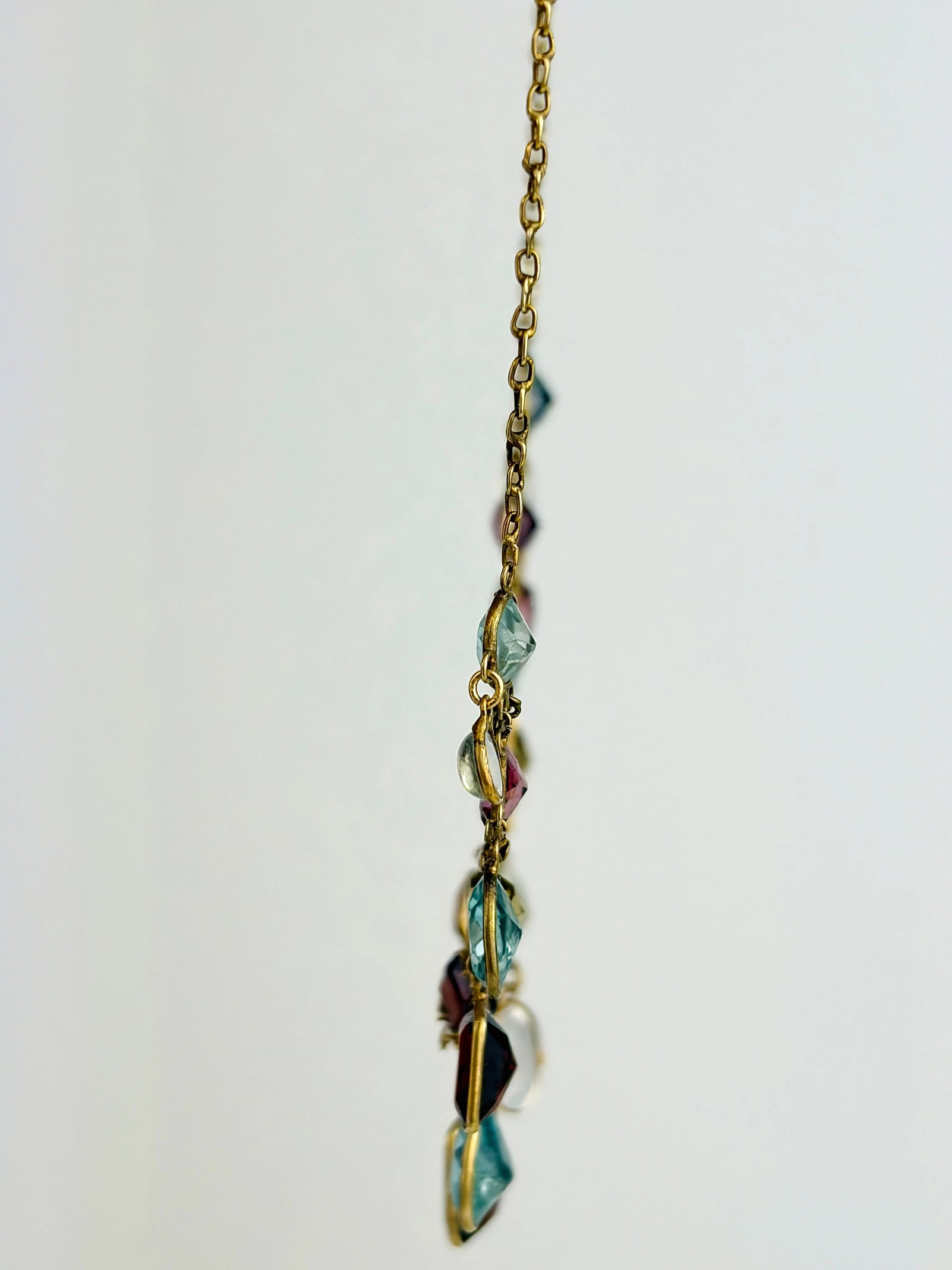 ANTIQUE MULTIGEMSTONE HARLEQUIN FRINGE NECKLACE IN GOLD - 4