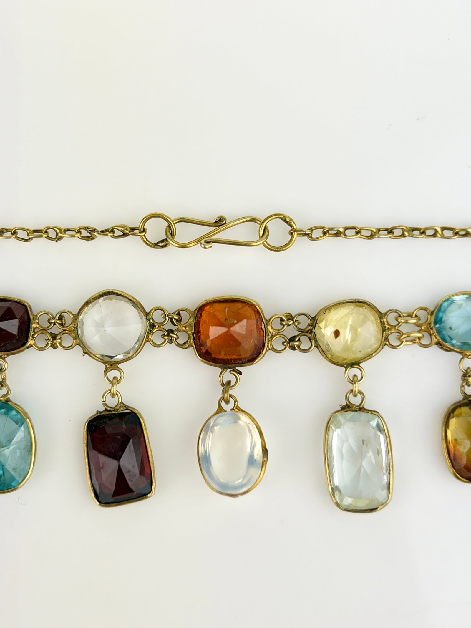 ANTIQUE MULTIGEMSTONE HARLEQUIN FRINGE NECKLACE IN GOLD - 6