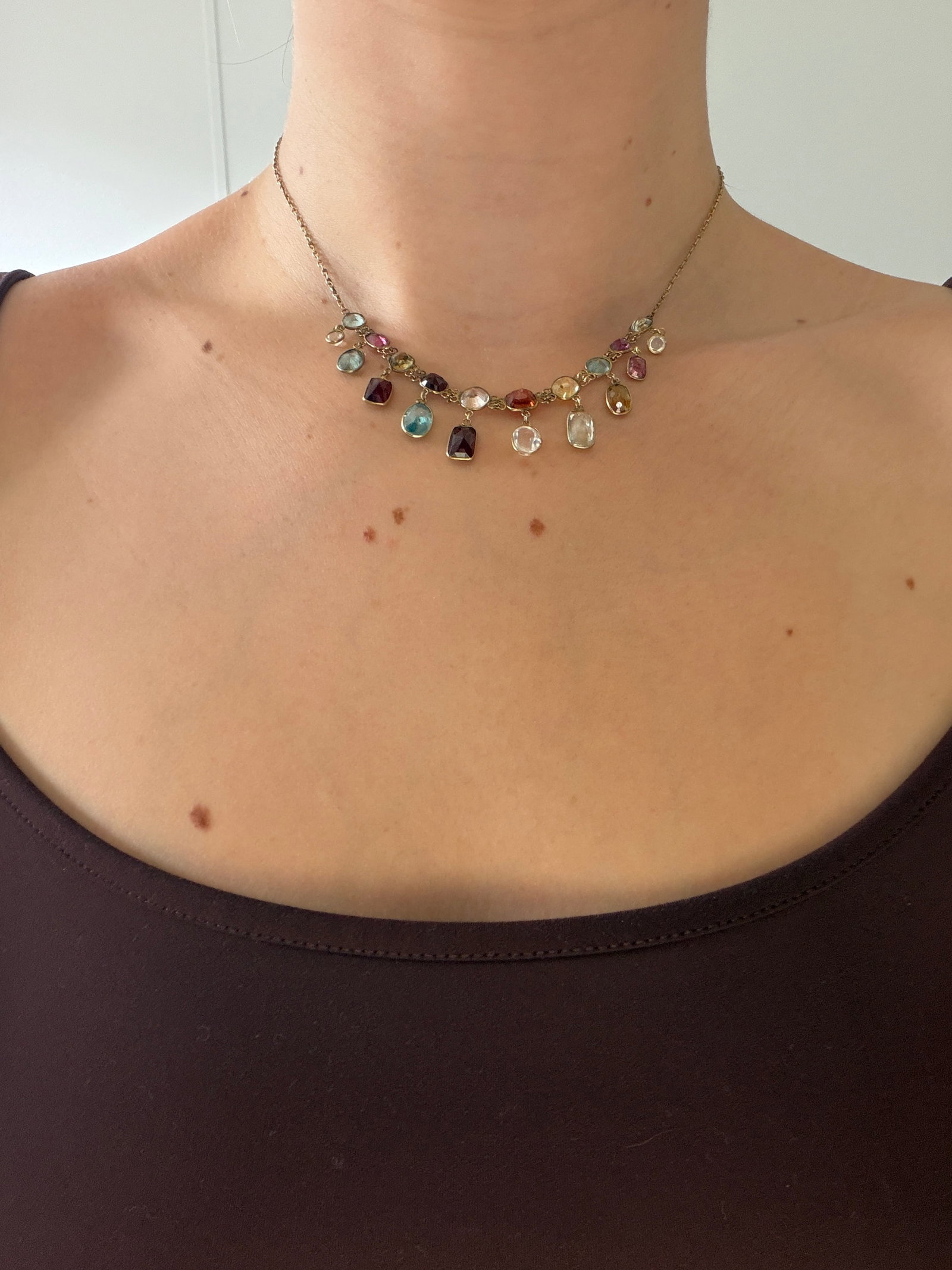 ANTIQUE MULTIGEMSTONE HARLEQUIN FRINGE NECKLACE IN GOLD - 8