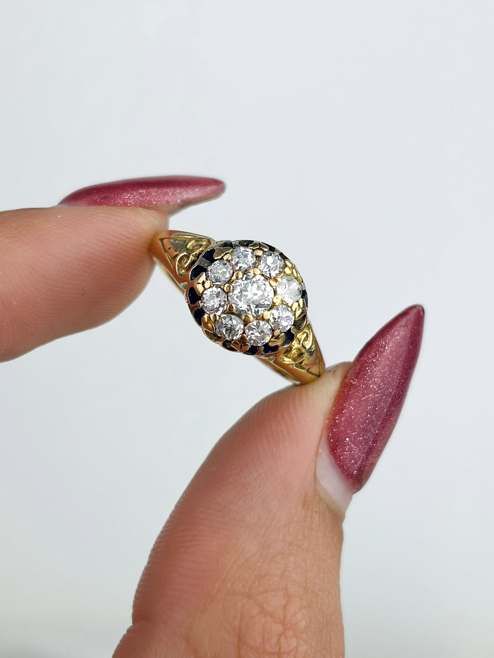 Antique 18ct Yellow Gold Diamond Cluster Ring - 5