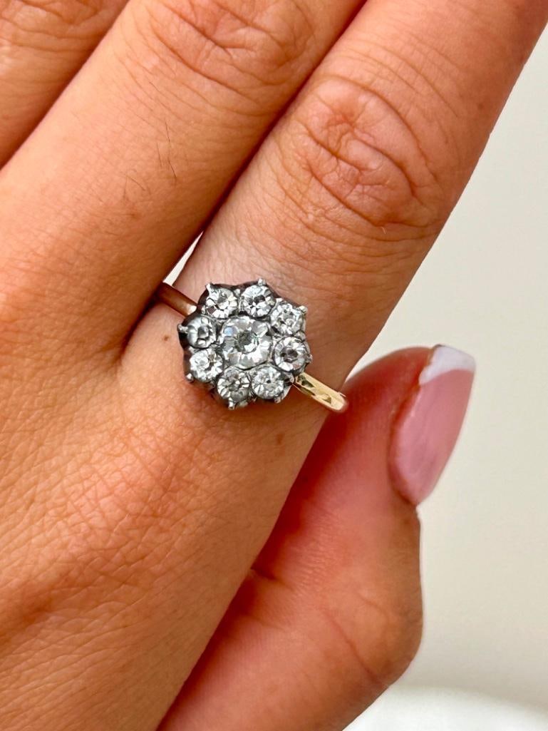 Antique Paste Cluster 9ct Gold Ring - 2