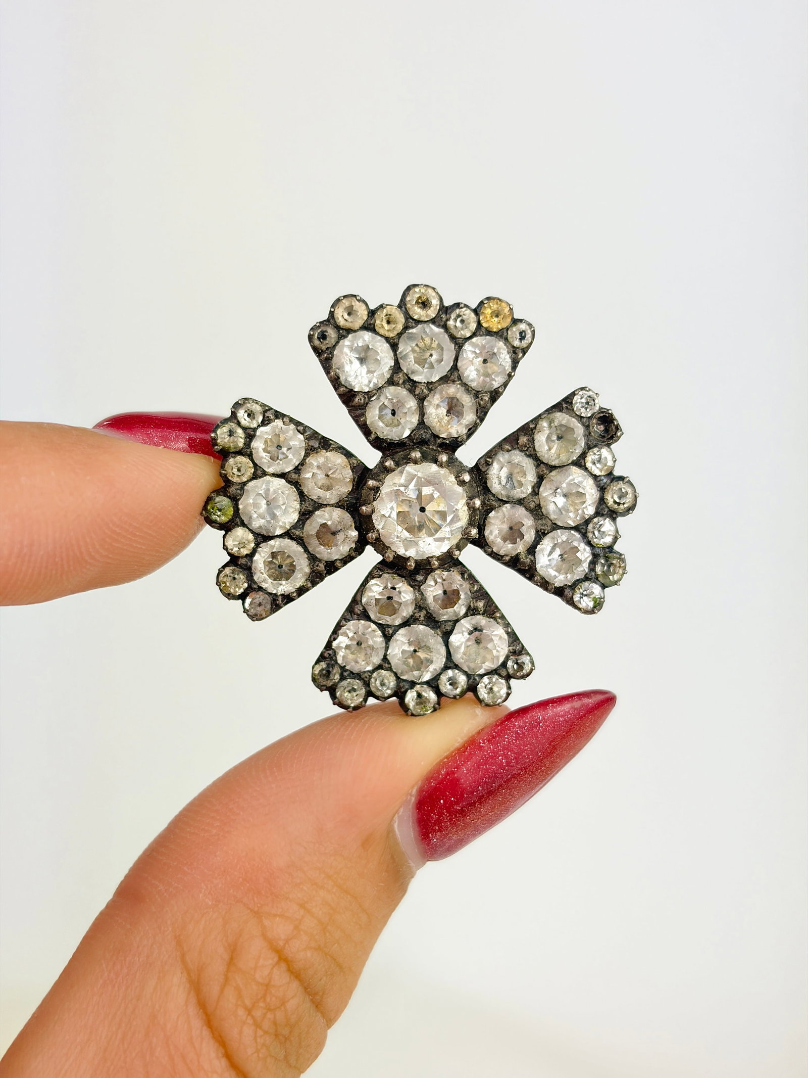Antique Gold Backed & Silver Paste Cross Brooch/Pendant in Antique Box - 2