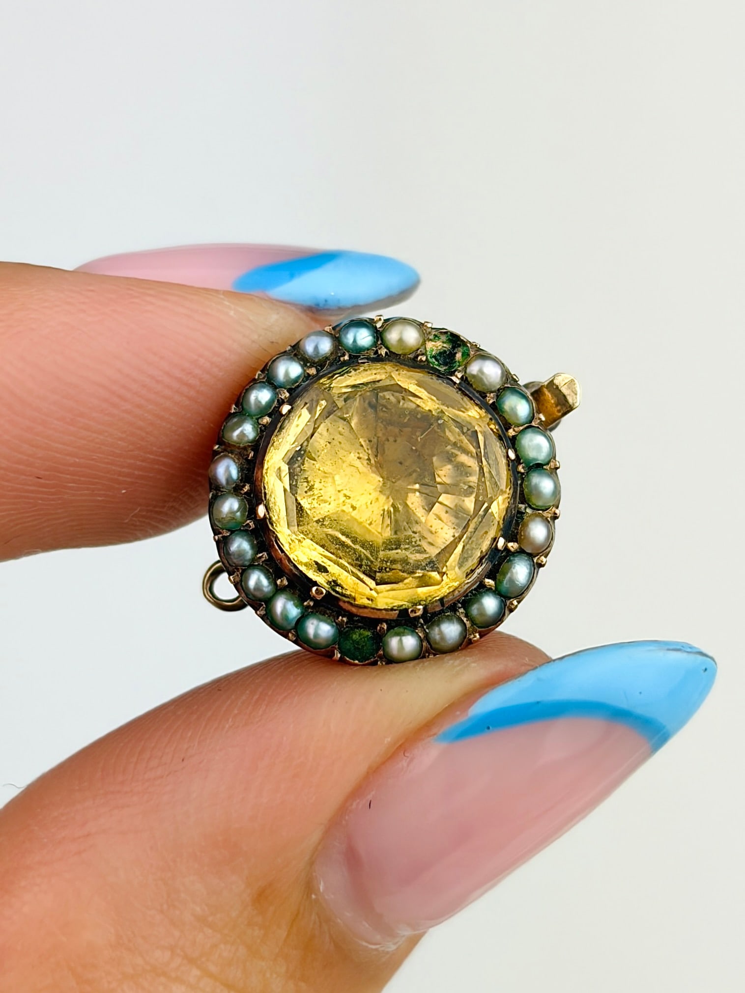 ANTIQUE YELLOW TOPAZ AND PEARL HALO CLASP (1 of 5)