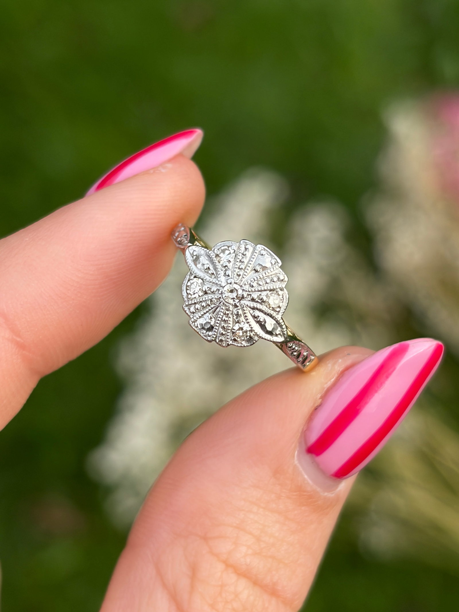 antique art deco era 18ct gold and platinum diamond ring - 10