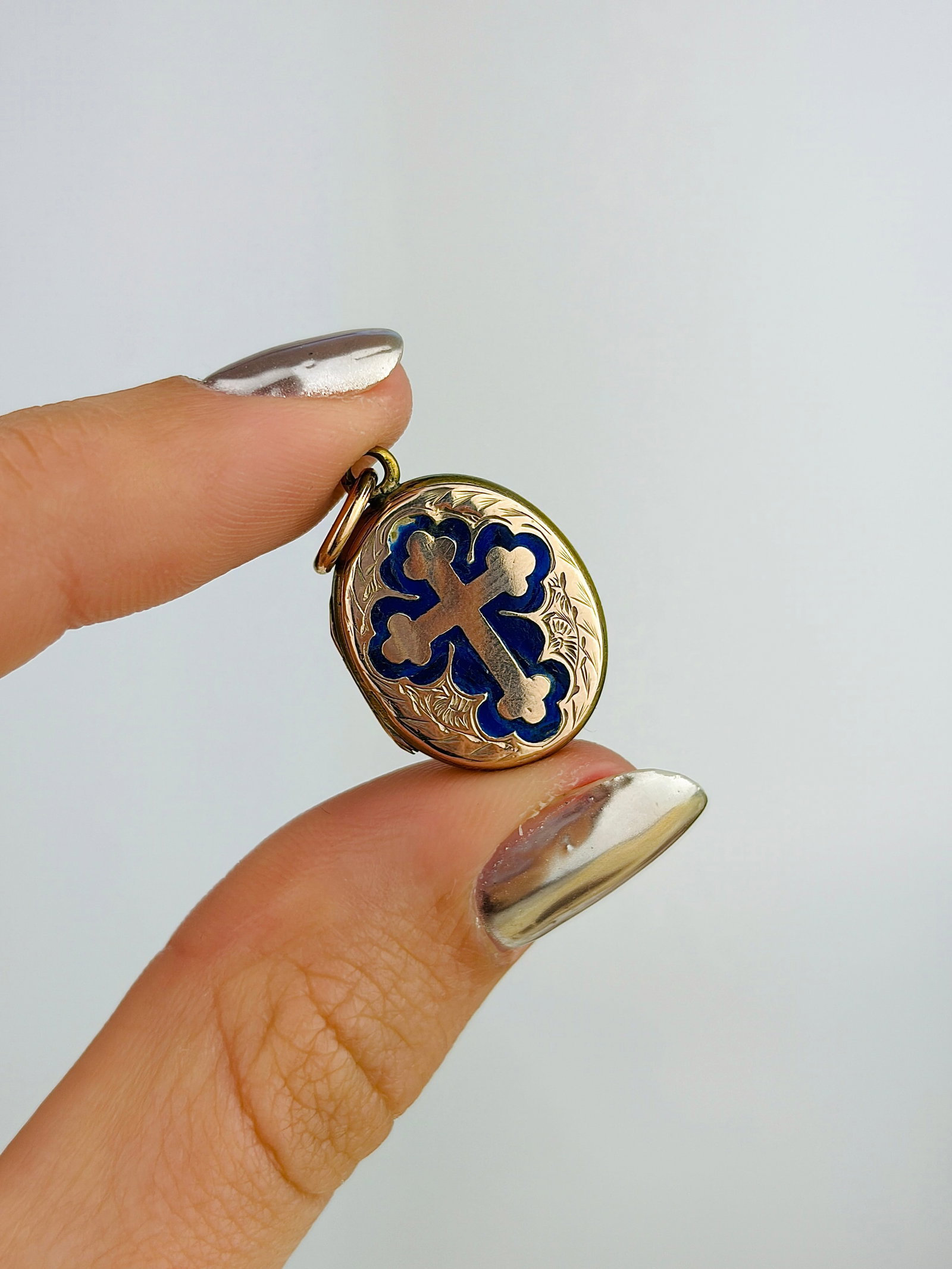 Antique Blue Enamel and Gold Cross Opening Locket Pendant - 6