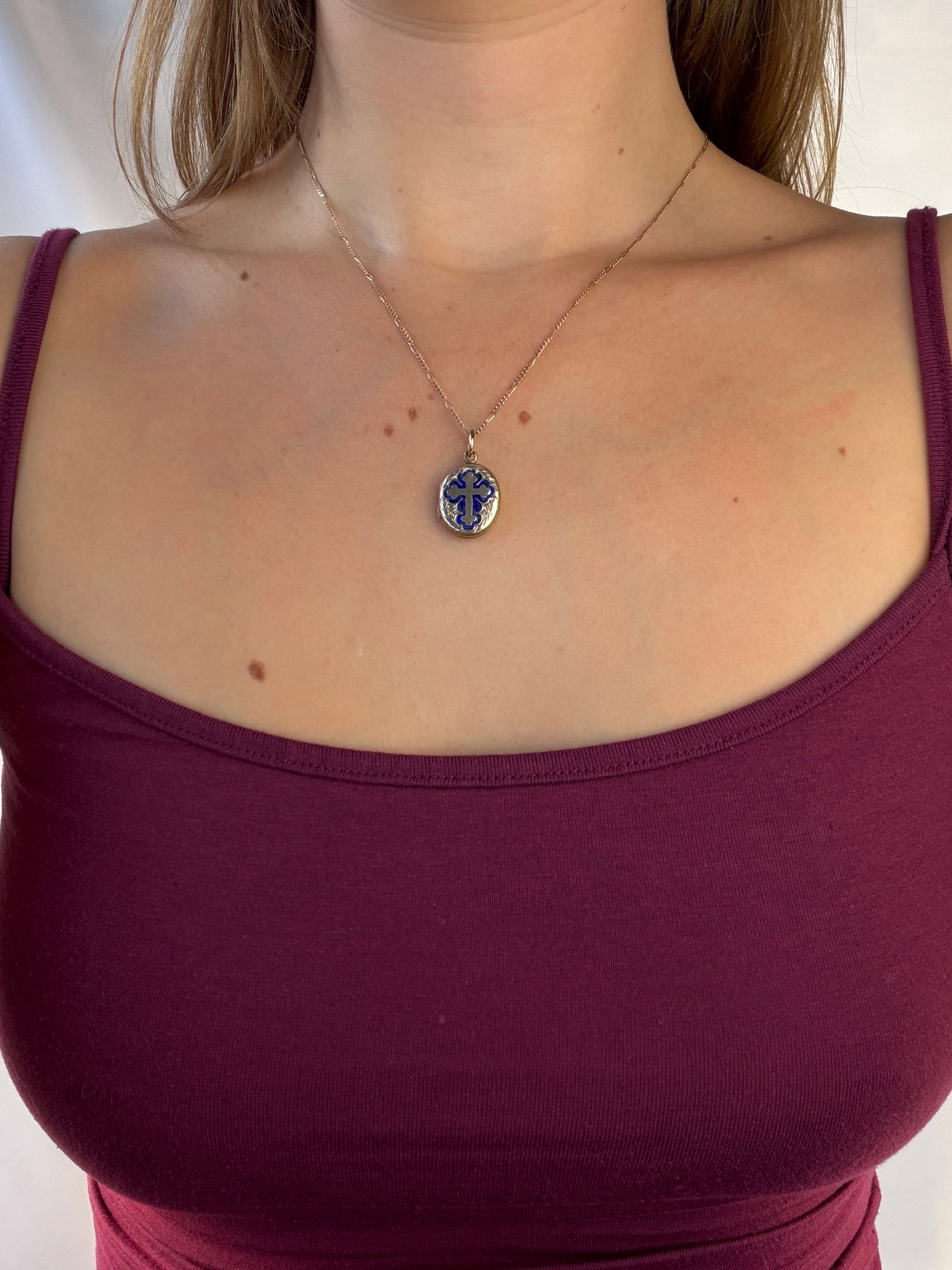 Antique Blue Enamel and Gold Cross Opening Locket Pendant - 9