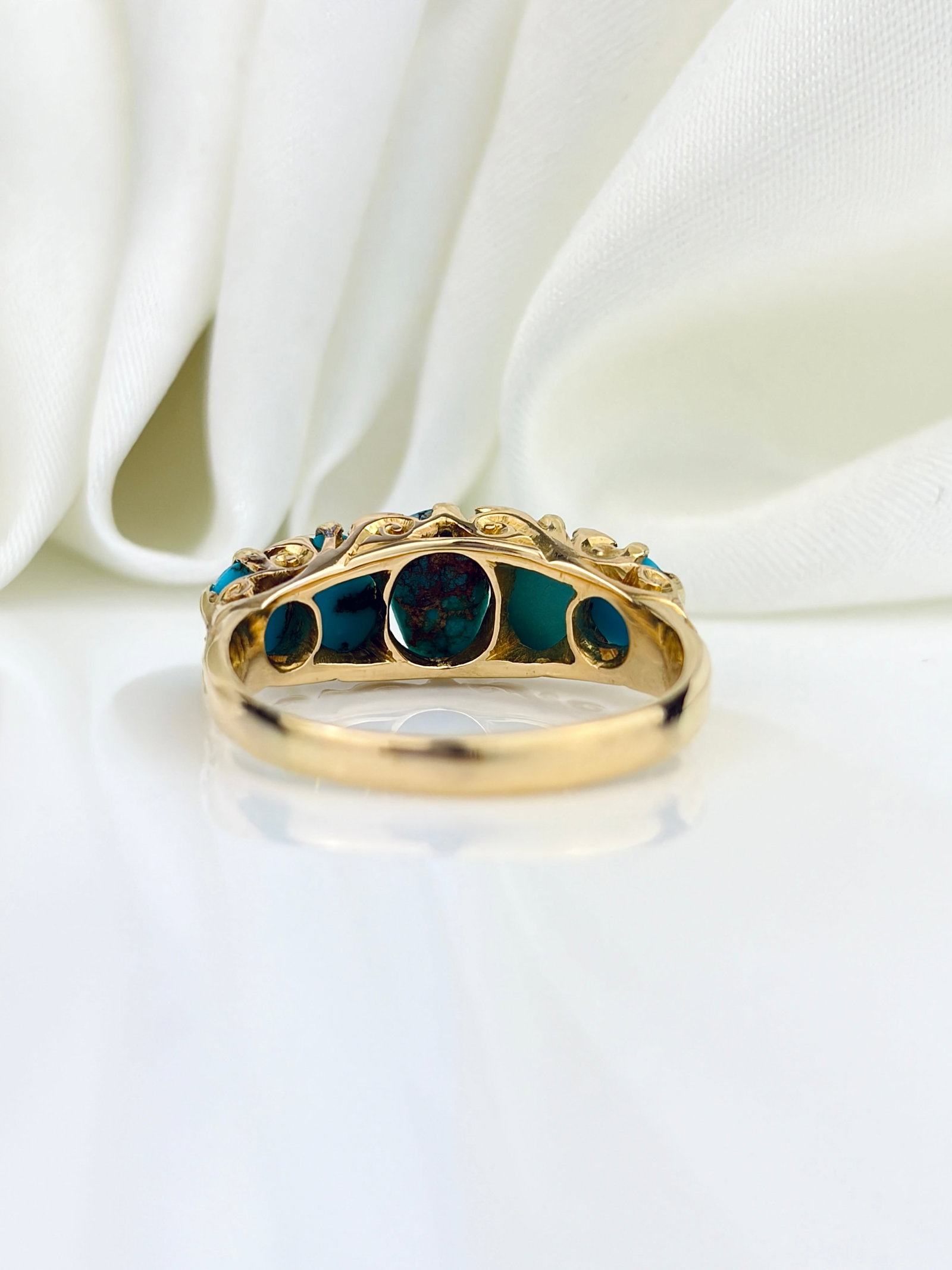 ANTIQUE C.1903 18CT YELLOW GOLD TURQUOISE 5 STONE RING - 3