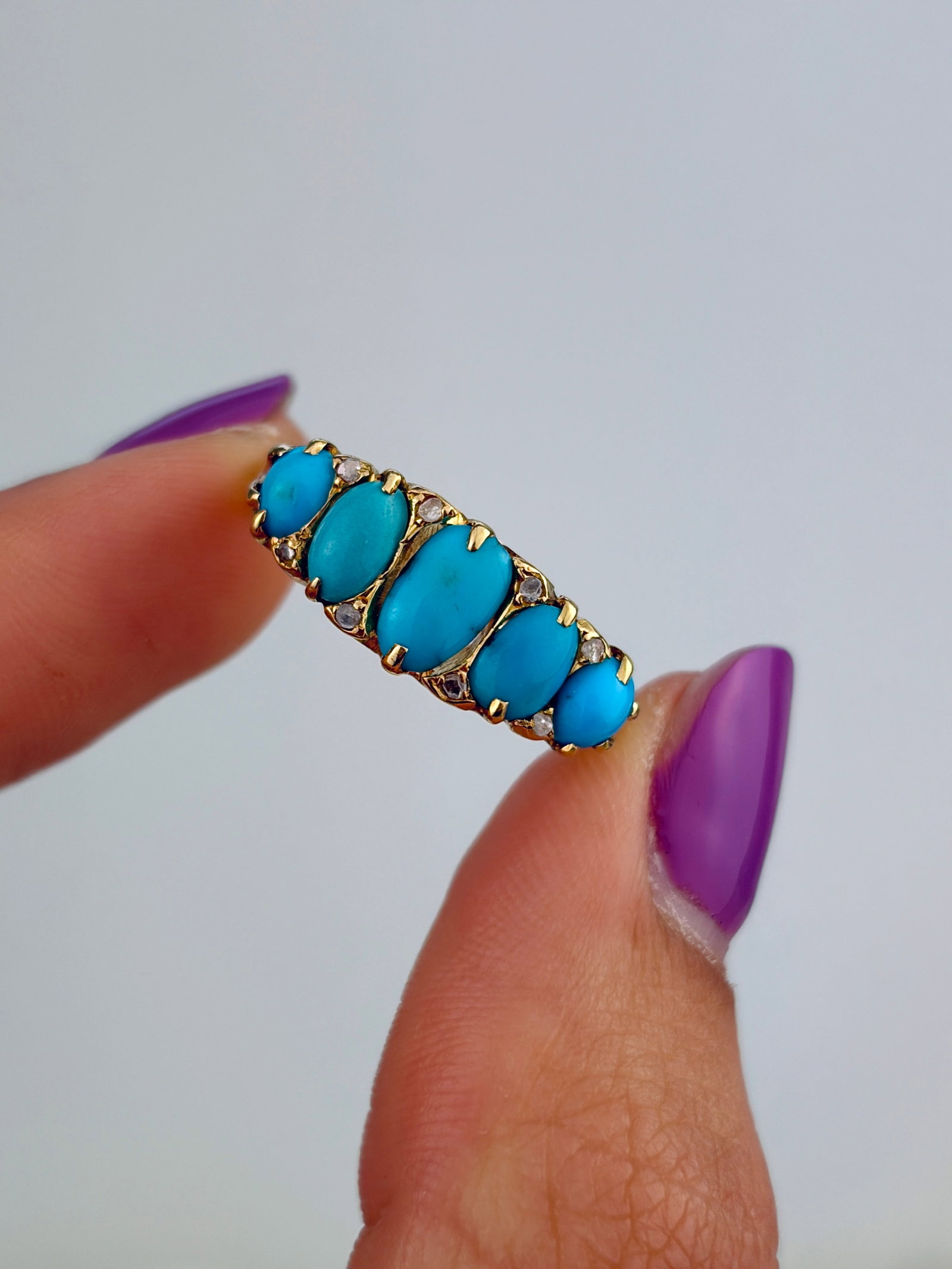 ANTIQUE C.1903 18CT YELLOW GOLD TURQUOISE 5 STONE RING - 5