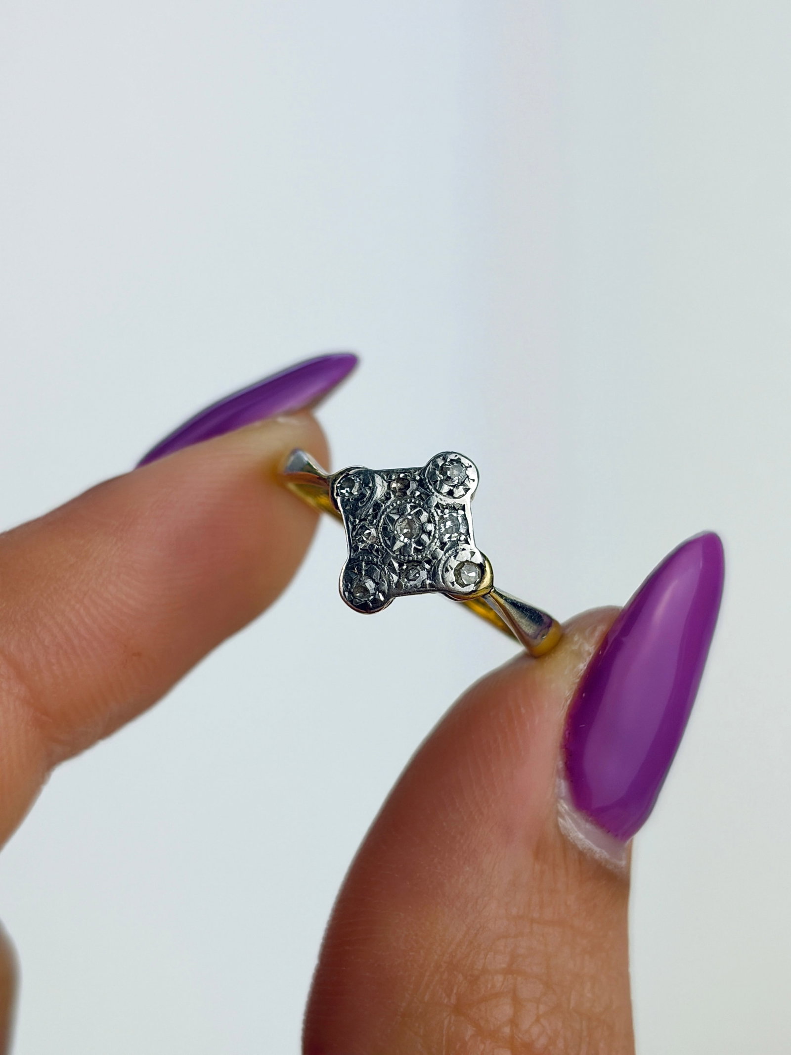 ANTIQUE ART DECO ERA 18CT GOLD AND PLATINUM DIAMOND GEOMETRIC RING - 8