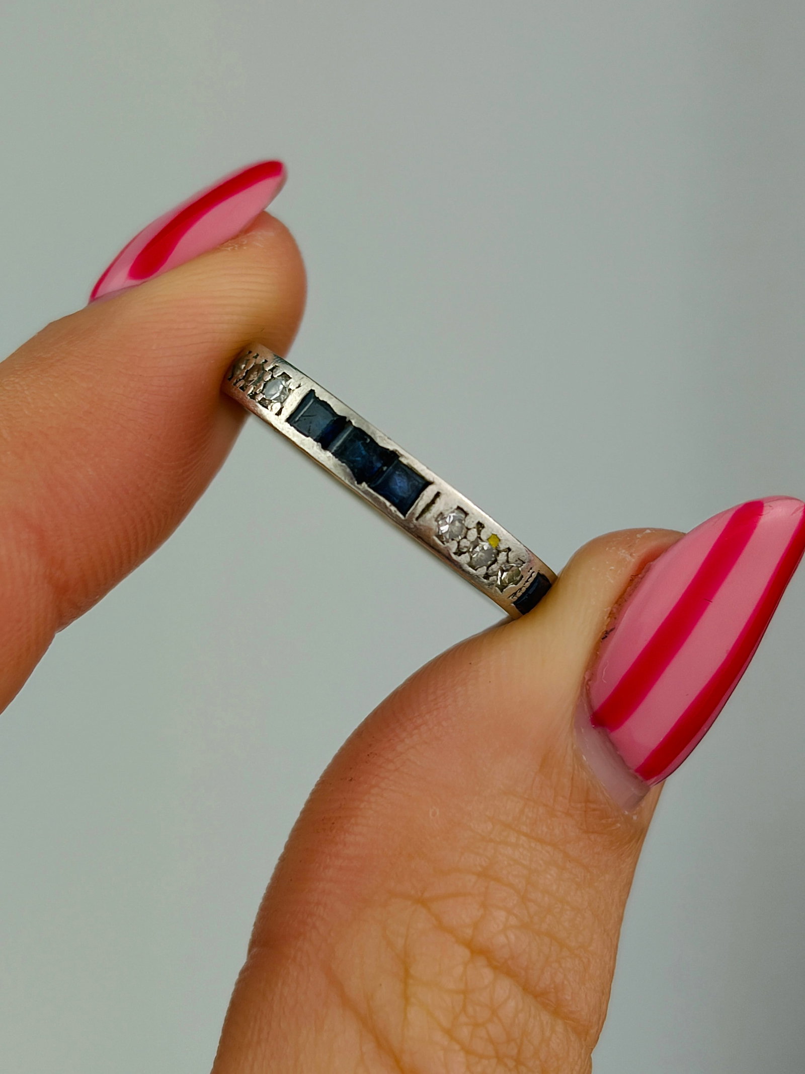 antique sapphire and diamond platinum full eternity band ring - 4