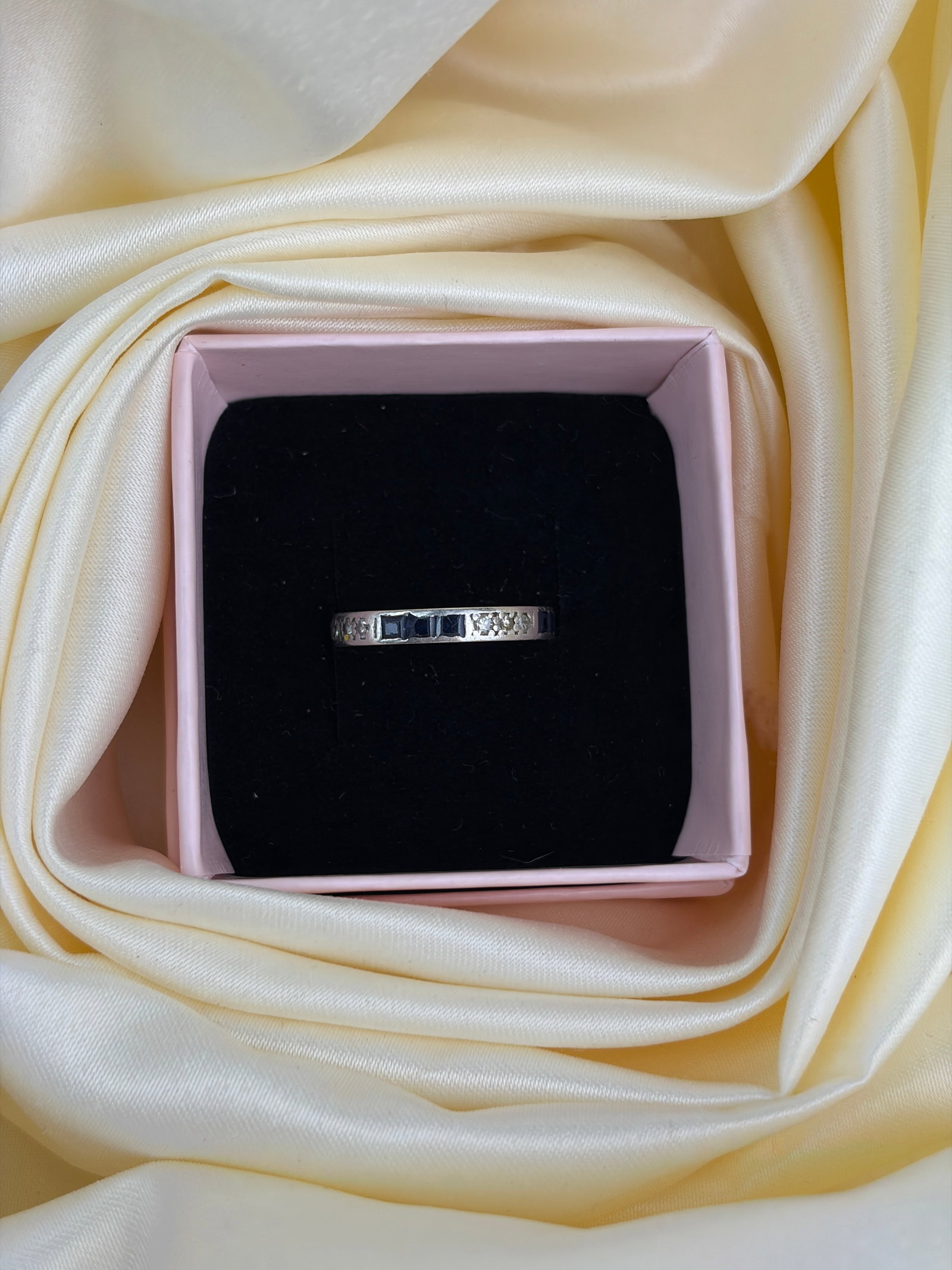 antique sapphire and diamond platinum full eternity band ring - 6