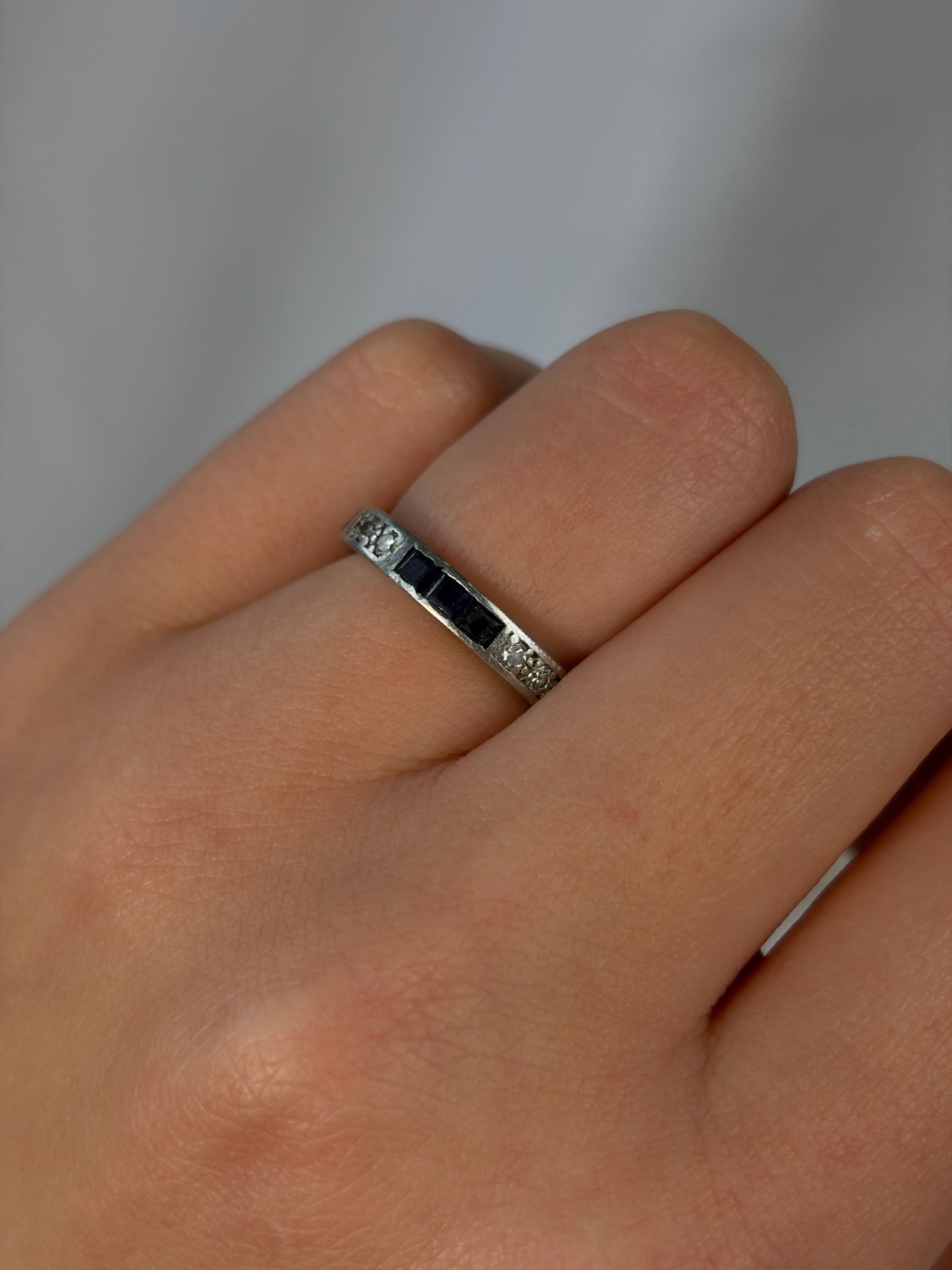 antique sapphire and diamond platinum full eternity band ring - 8