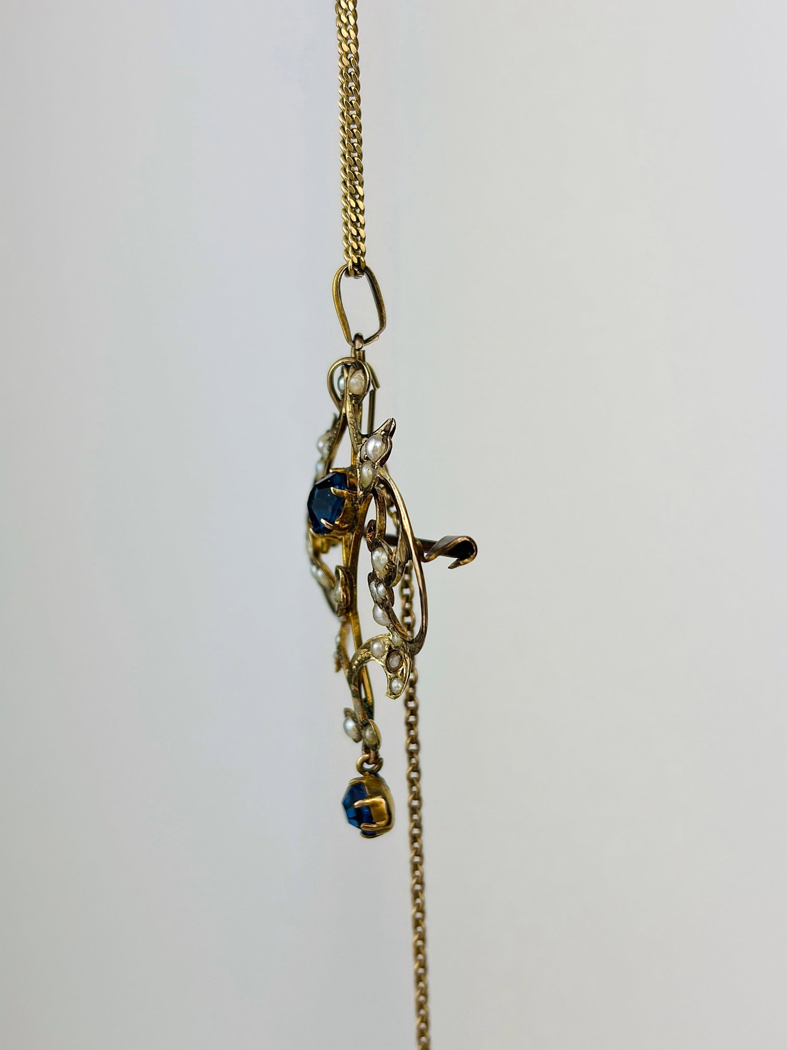 large antique 15ct yellow gold stone set brooch back pendant - 2