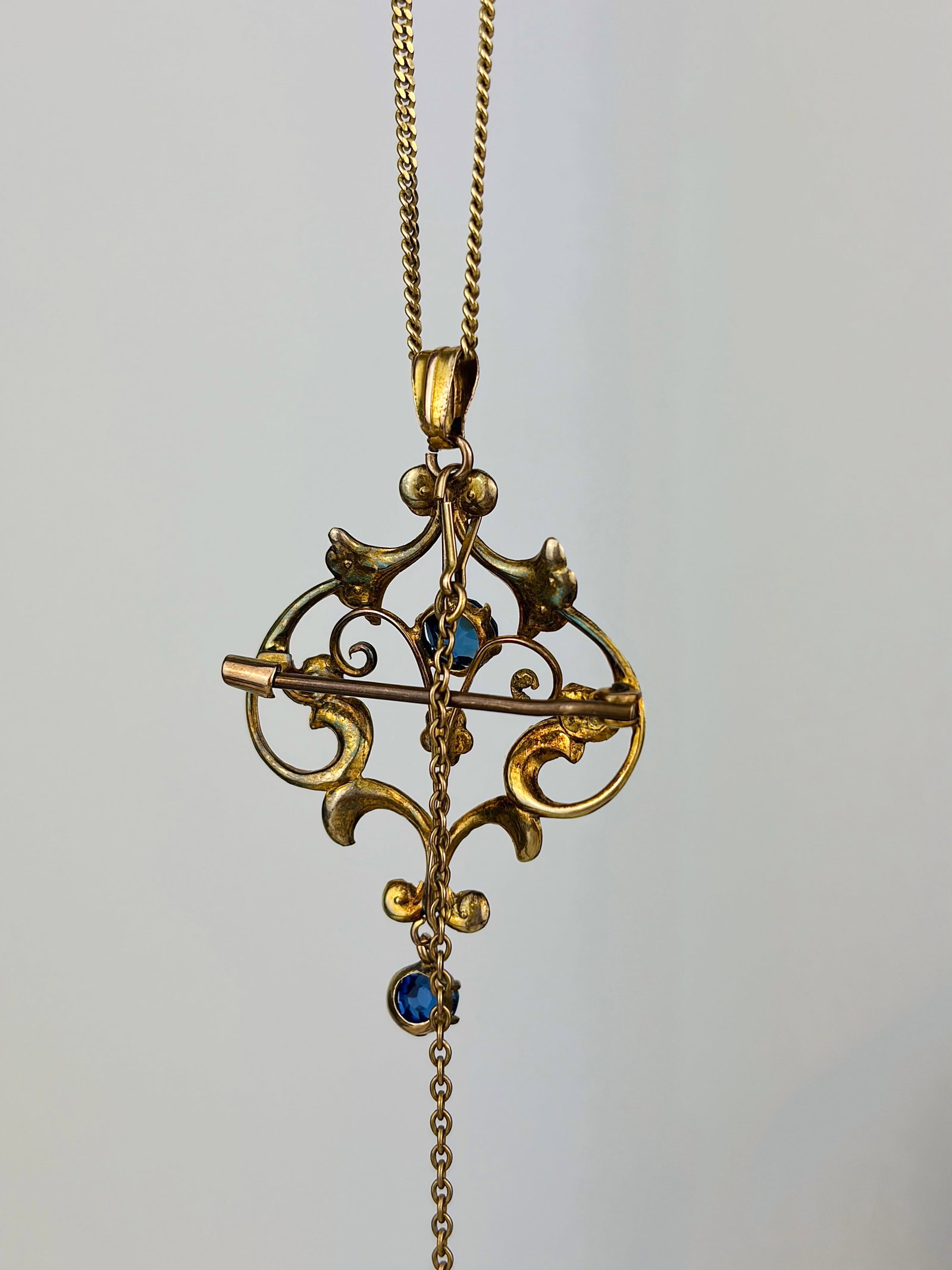 large antique 15ct yellow gold stone set brooch back pendant - 3