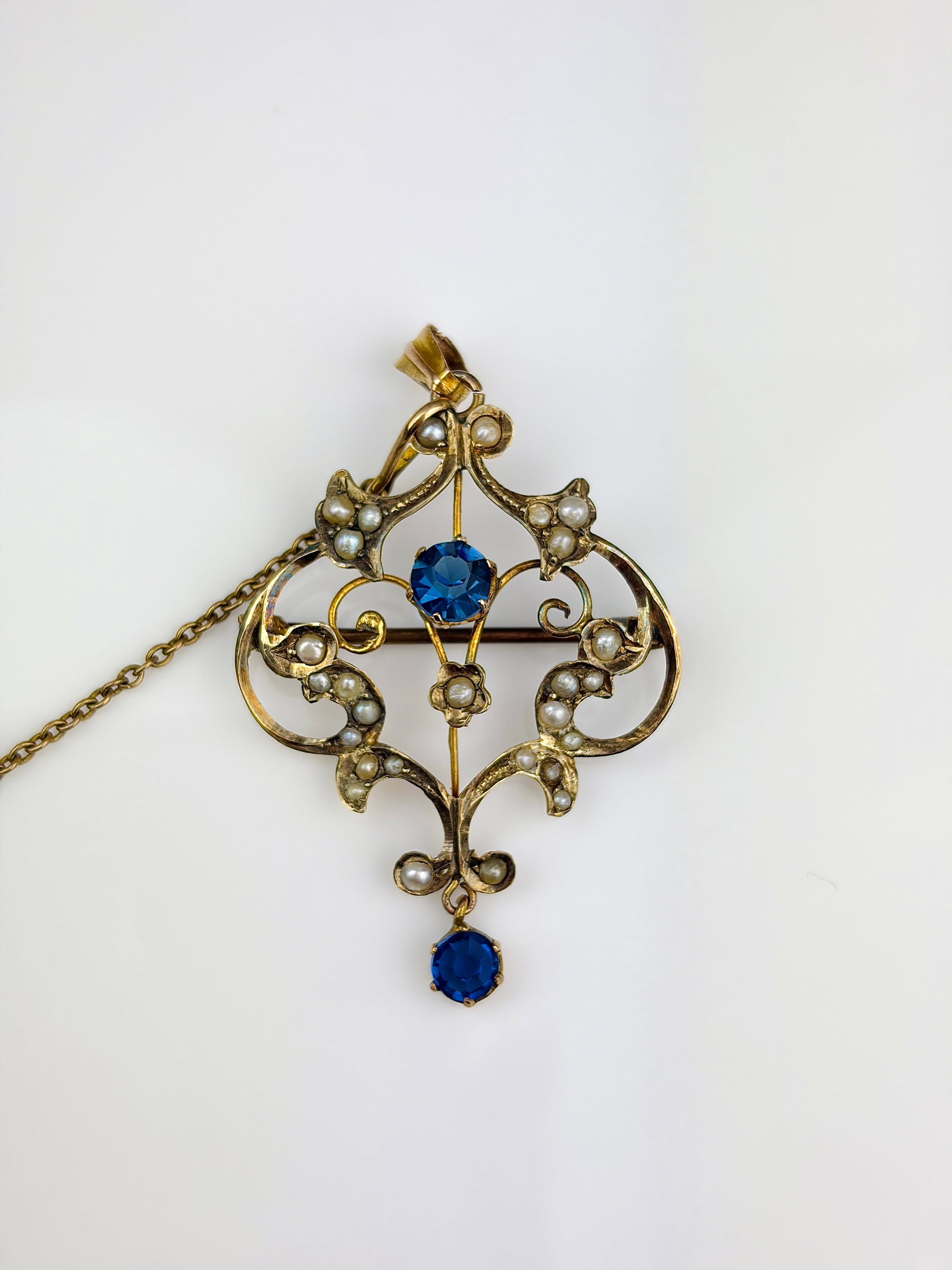 large antique 15ct yellow gold stone set brooch back pendant - 4