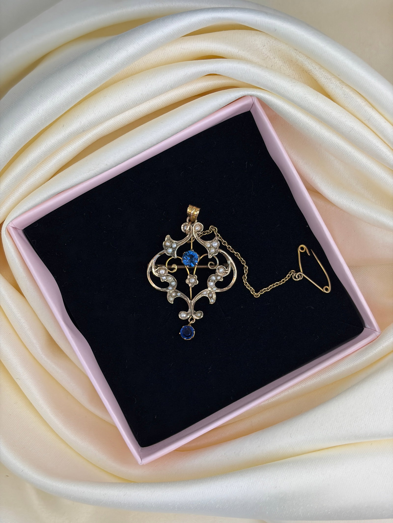 large antique 15ct yellow gold stone set brooch back pendant - 5