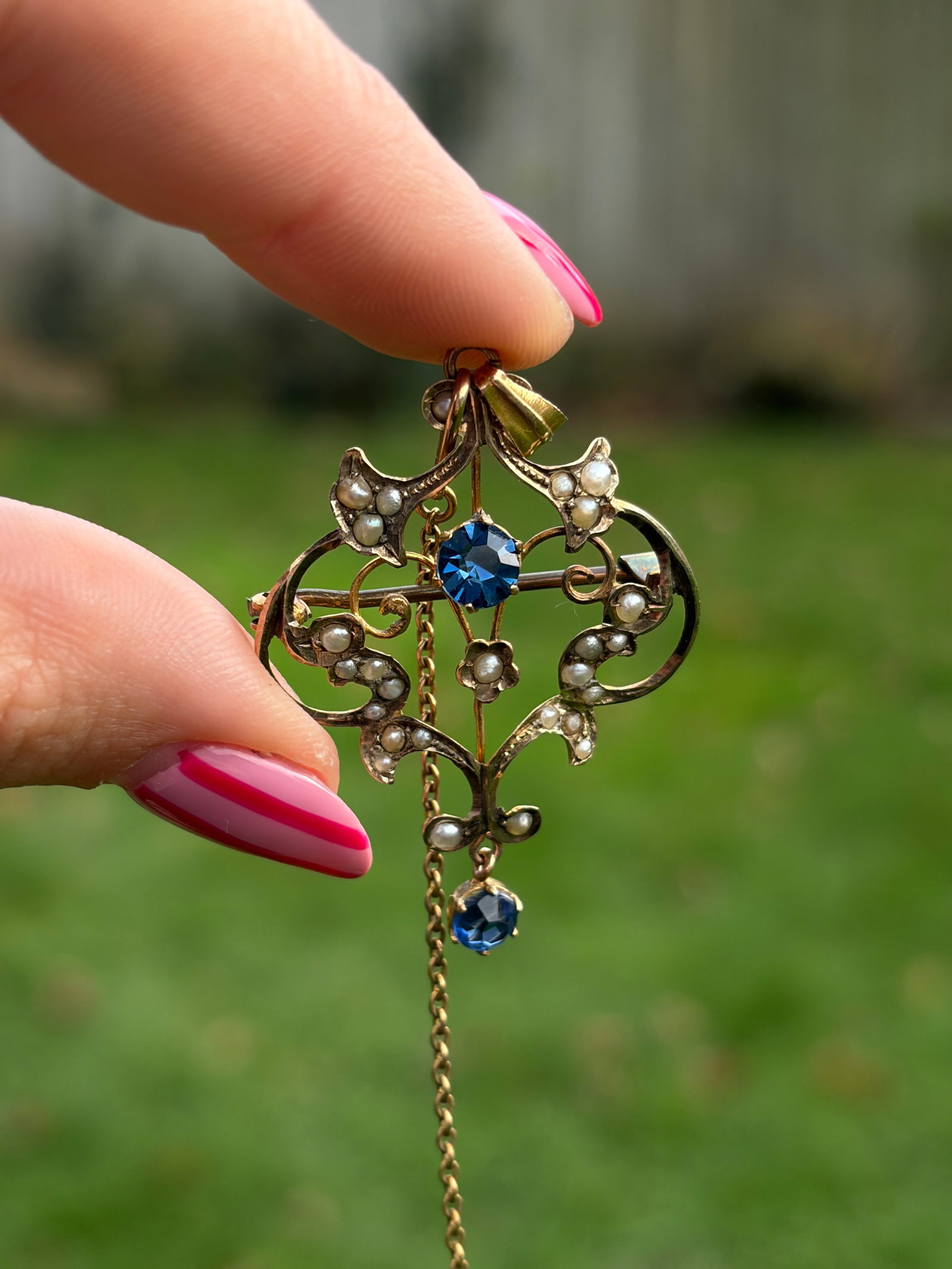 large antique 15ct yellow gold stone set brooch back pendant - 8