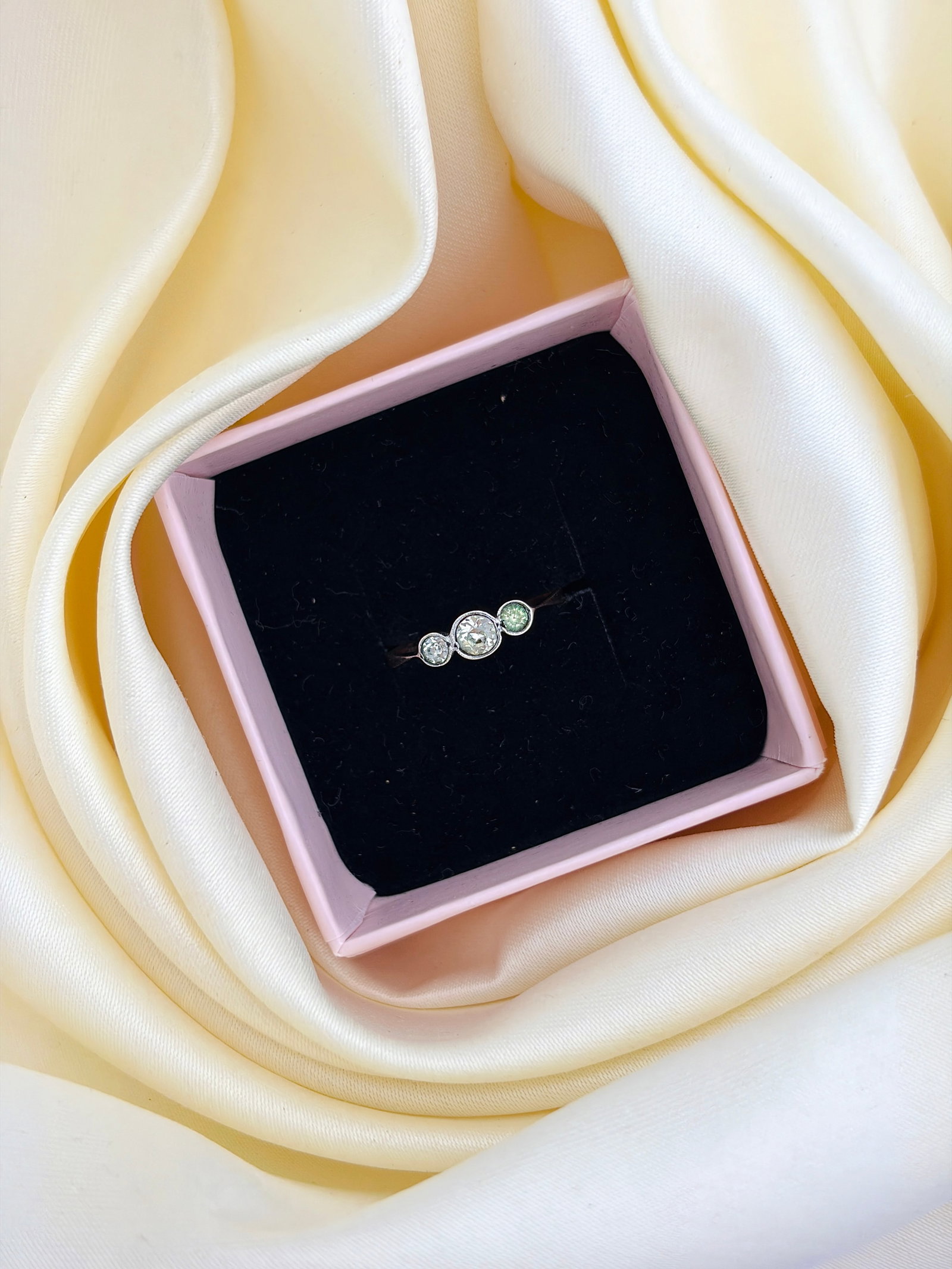 Antique 9ct Gold and Silver Set Paste 3 Stone Ring - 9