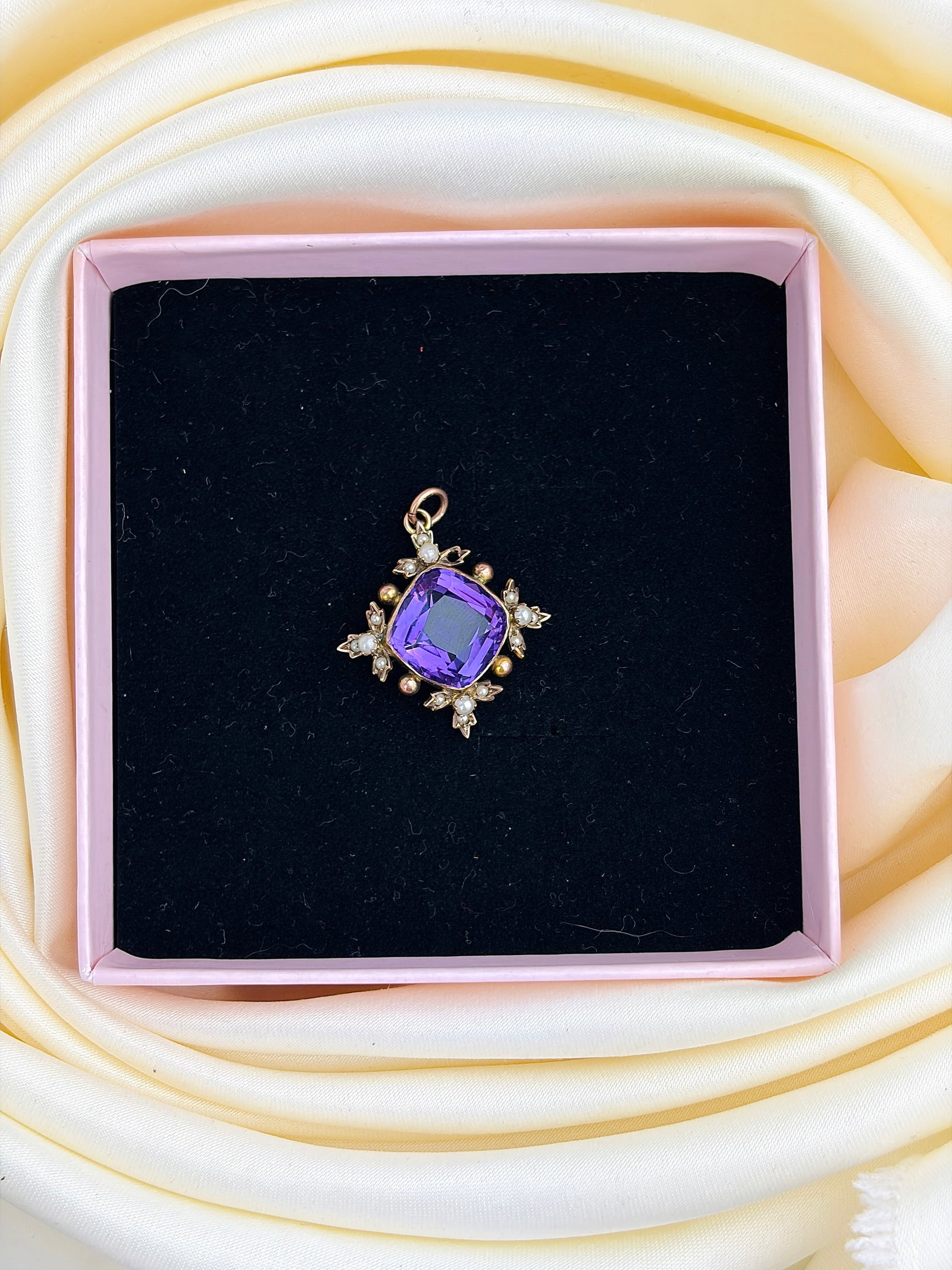 ANTIQUE 9CT YELLOW GOLD AMETHYST AND PEARL PENDANT - 5