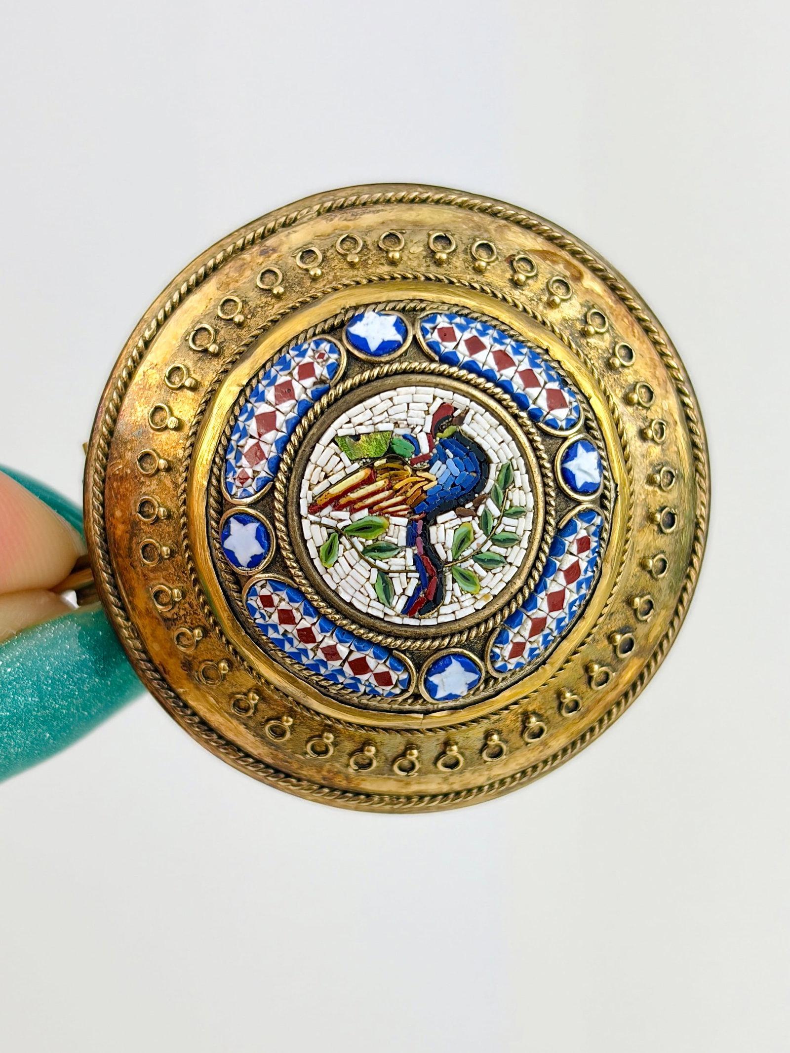 Antique Gold Micro-Mosaic Bird Brooch (1 of 5)
