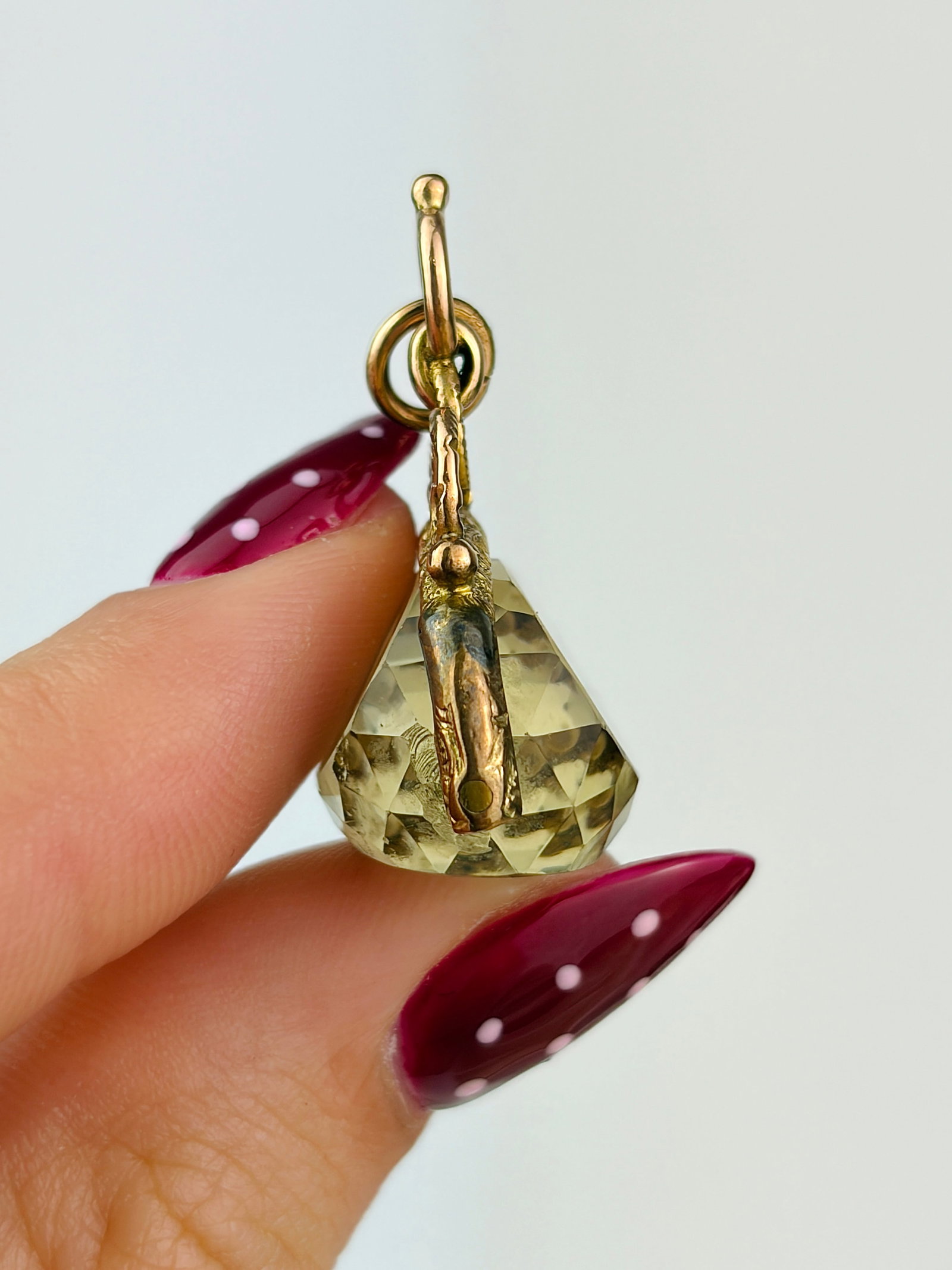 sweet vintage 9ct gold carved citrine spinning fob seal pendant - 2