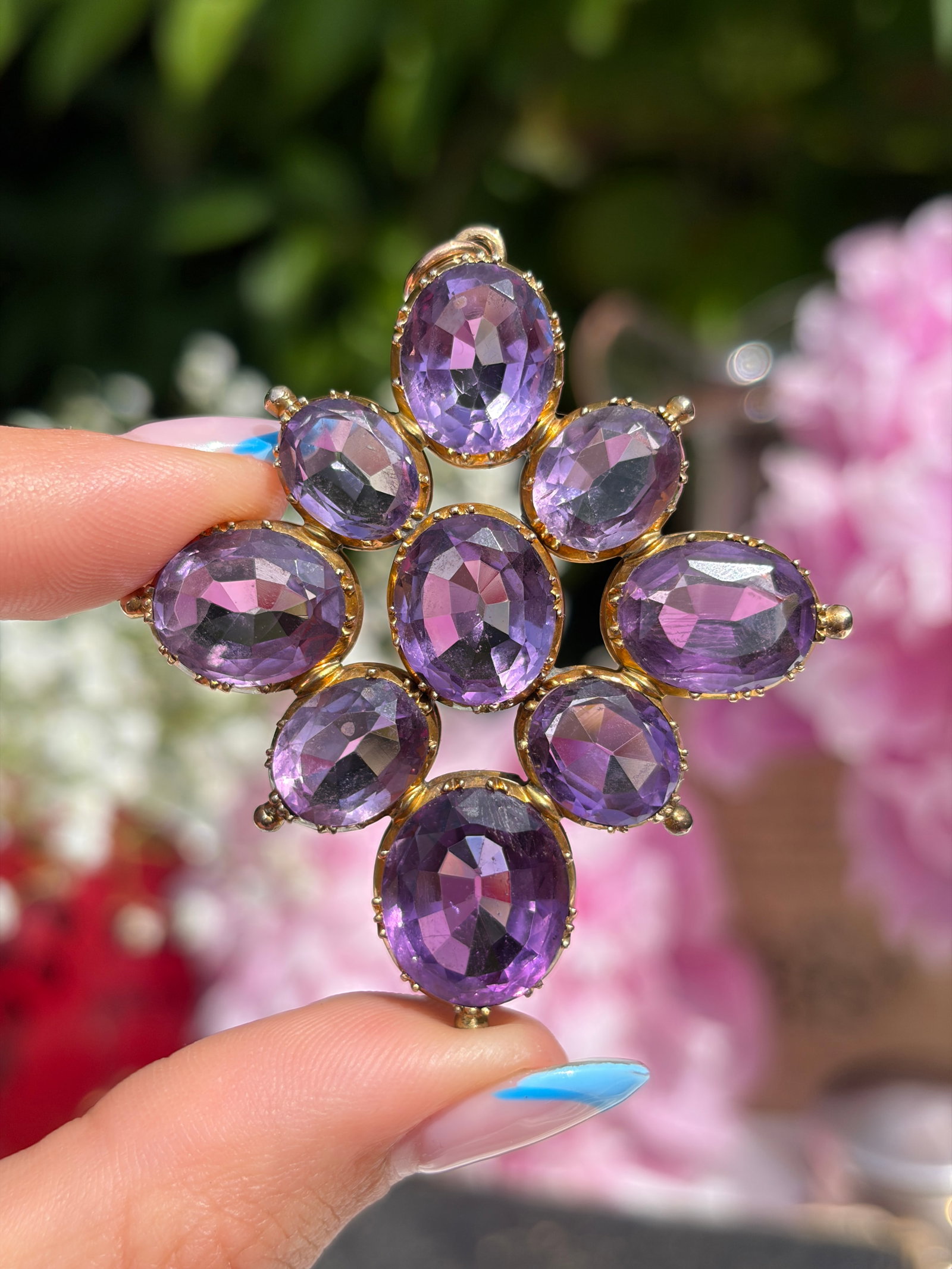 ANTIQUE VICTORIAN LARGE GOLD AMETHYST PENDANT IN ORIGINAL FITTED BOX - 10