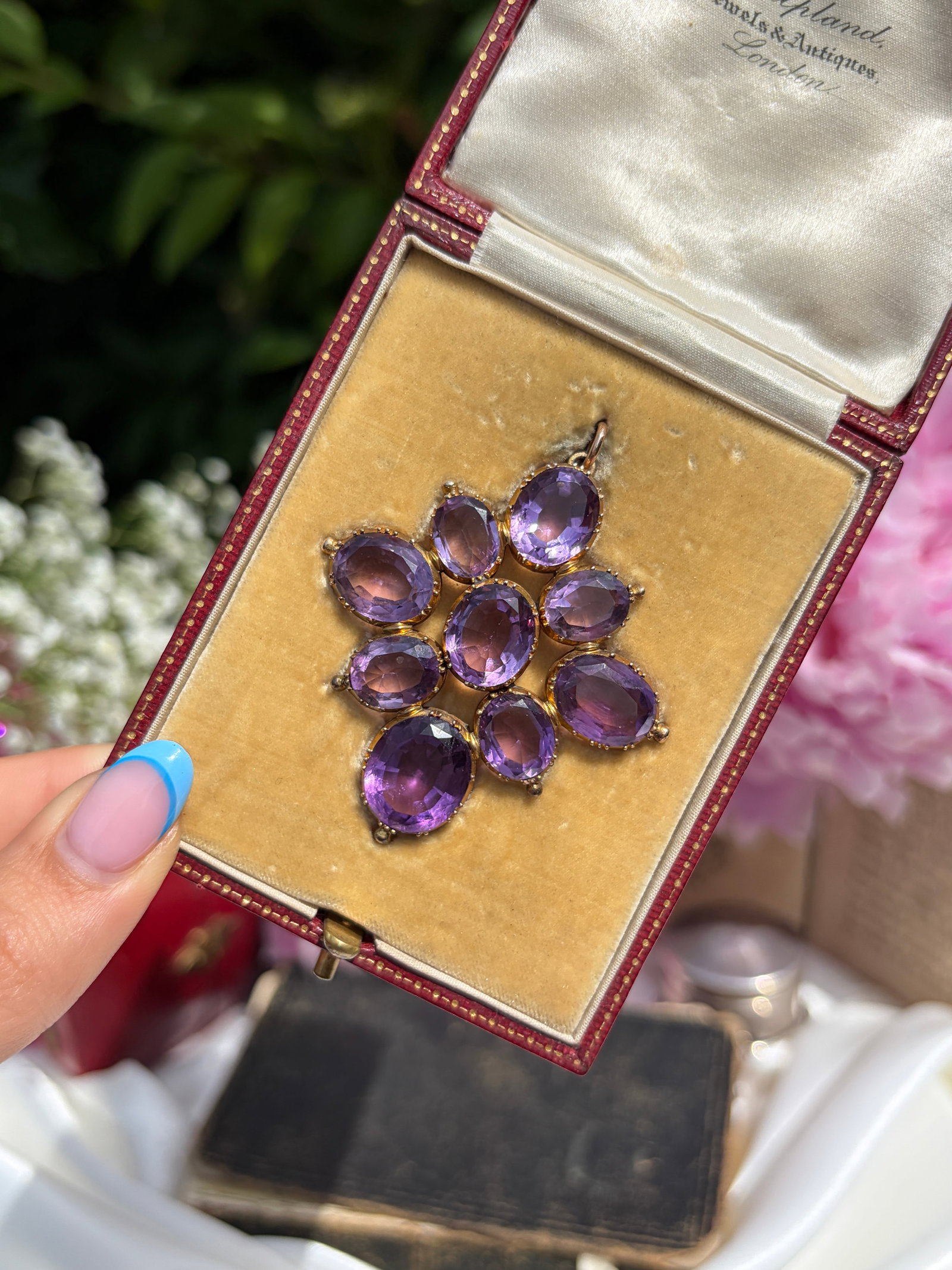 ANTIQUE VICTORIAN LARGE GOLD AMETHYST PENDANT IN ORIGINAL FITTED BOX - 11