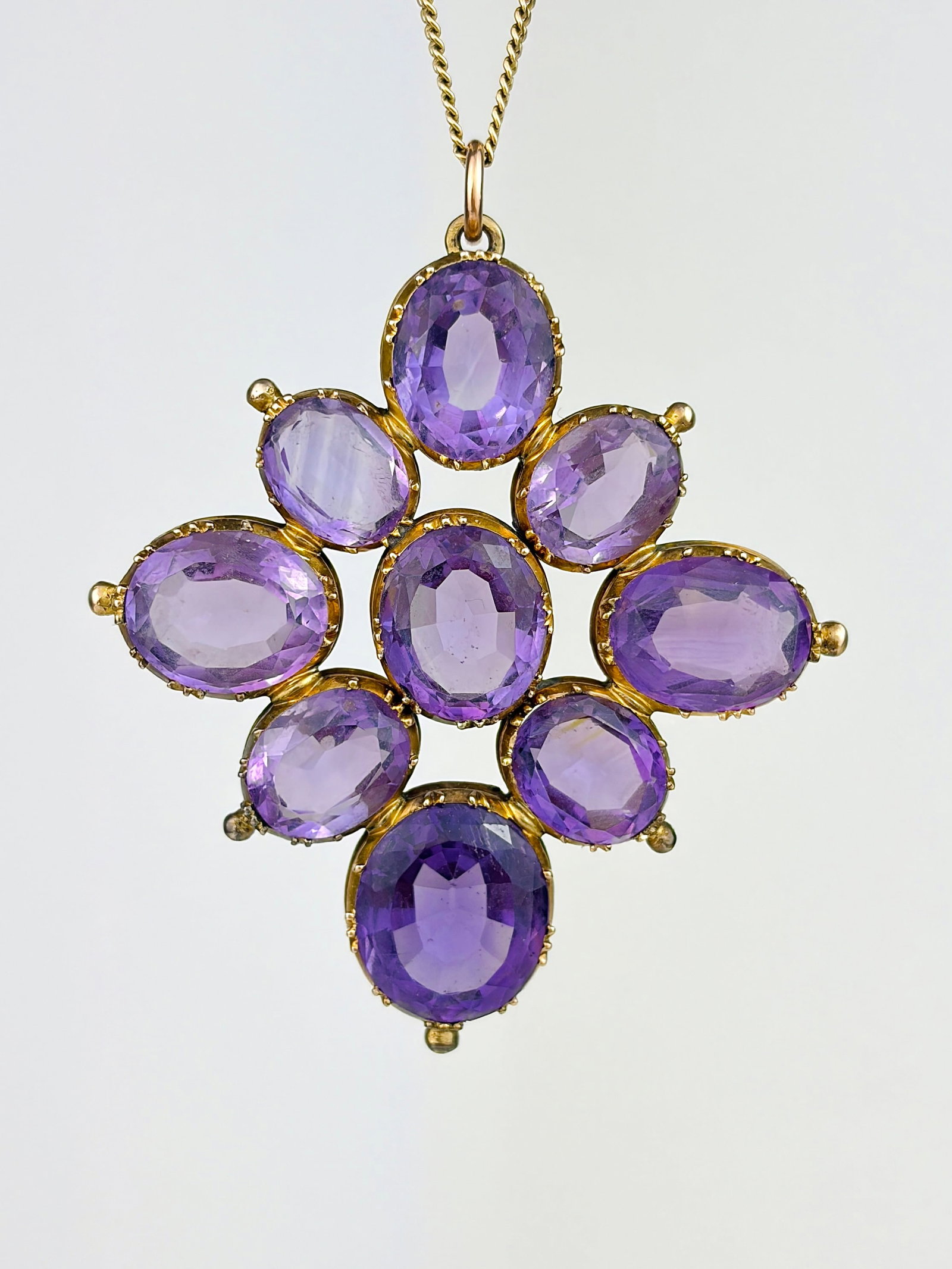 ANTIQUE VICTORIAN LARGE GOLD AMETHYST PENDANT IN ORIGINAL FITTED BOX - 2