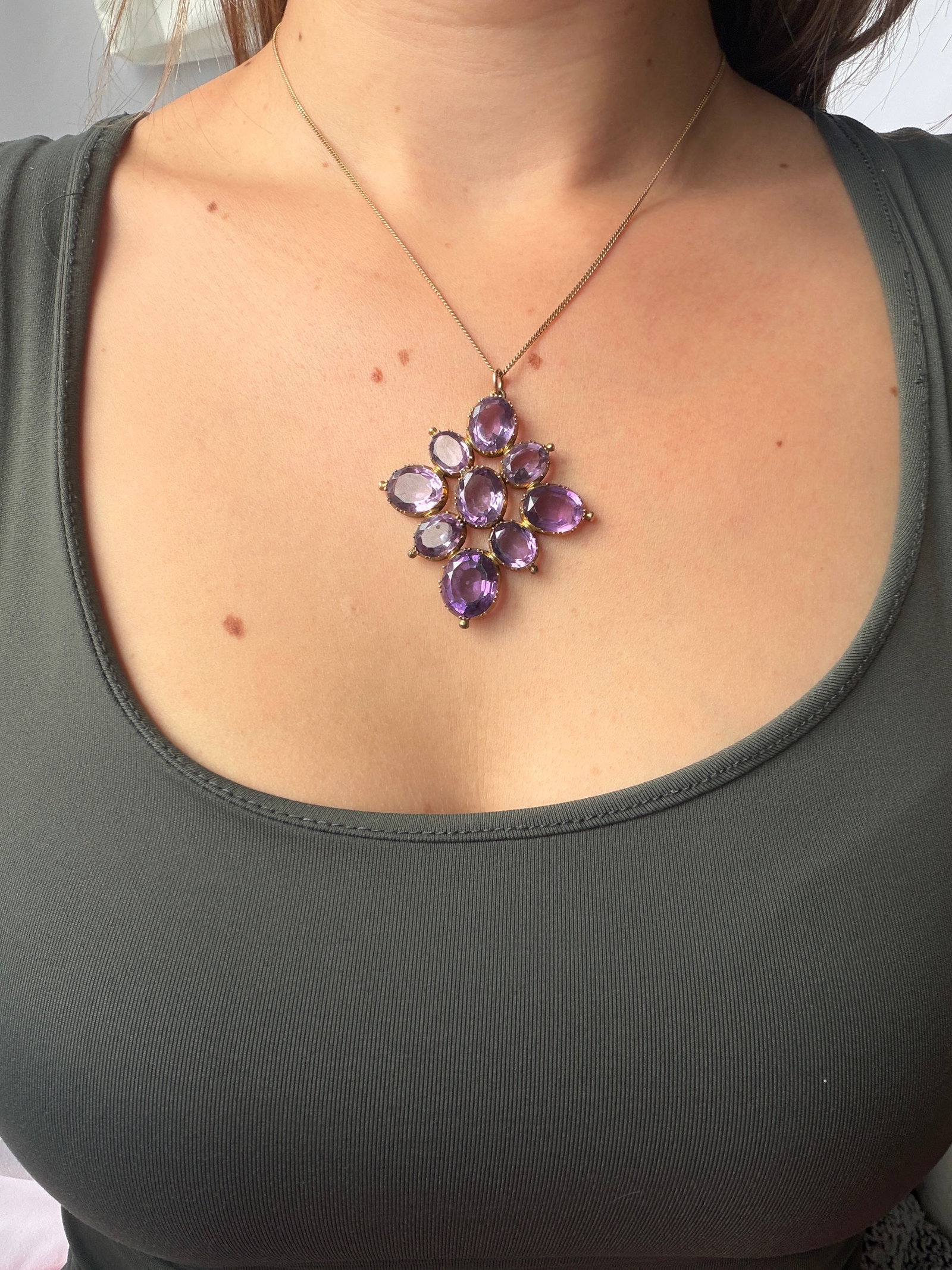 ANTIQUE VICTORIAN LARGE GOLD AMETHYST PENDANT IN ORIGINAL FITTED BOX - 8