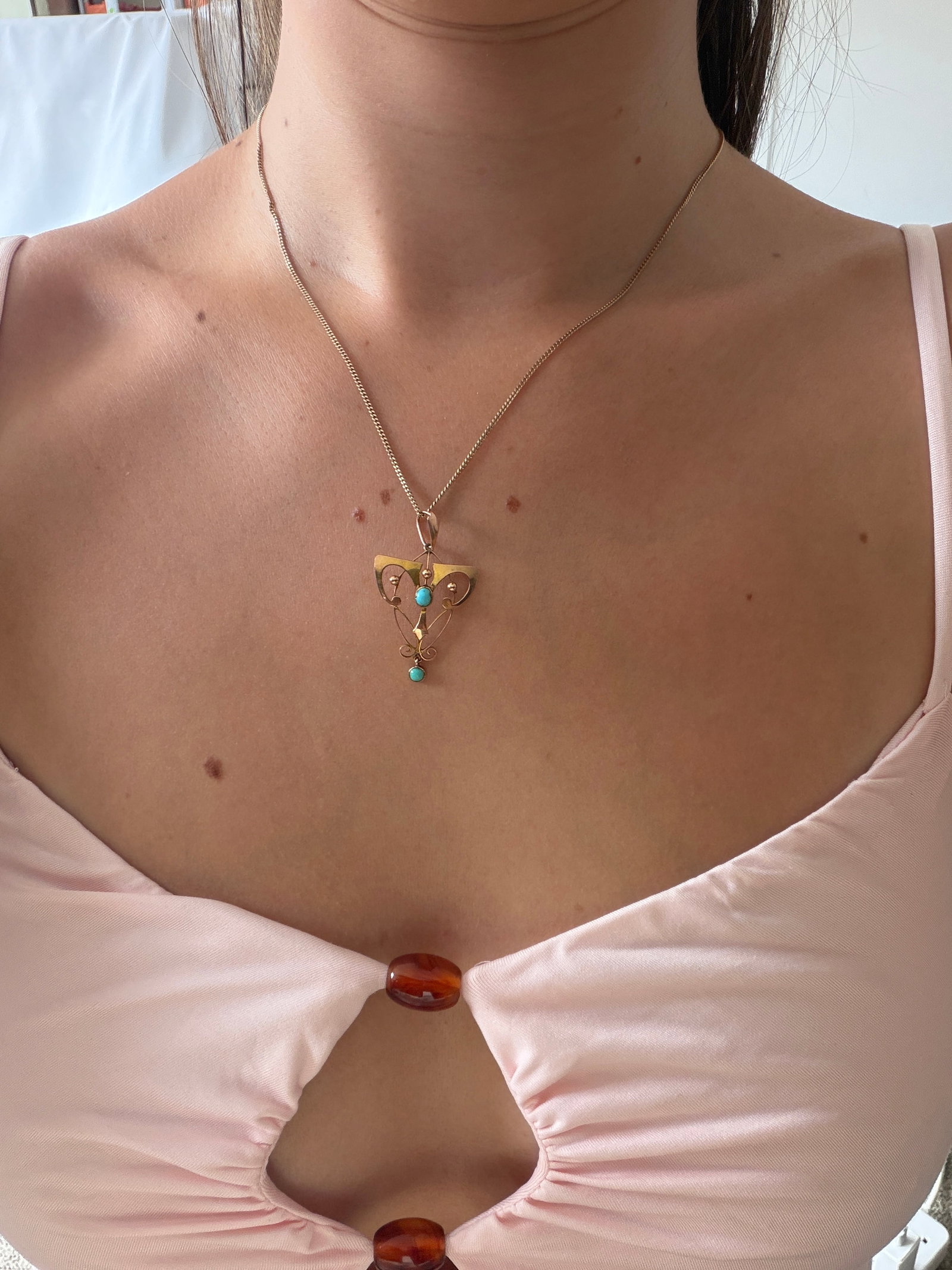 Antique 9ct Gold Ornate Turquoise Pendant - 2