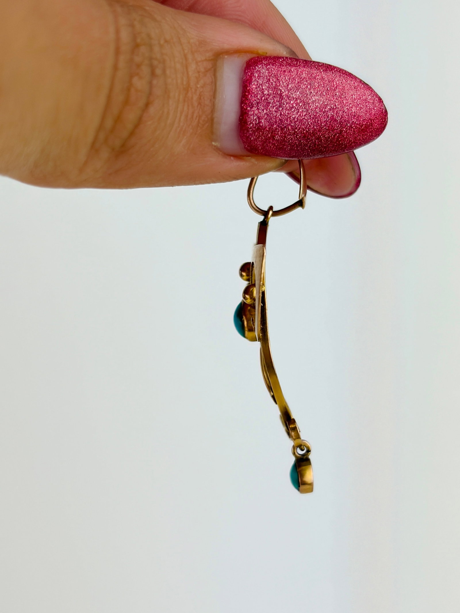 Antique 9ct Gold Ornate Turquoise Pendant - 3