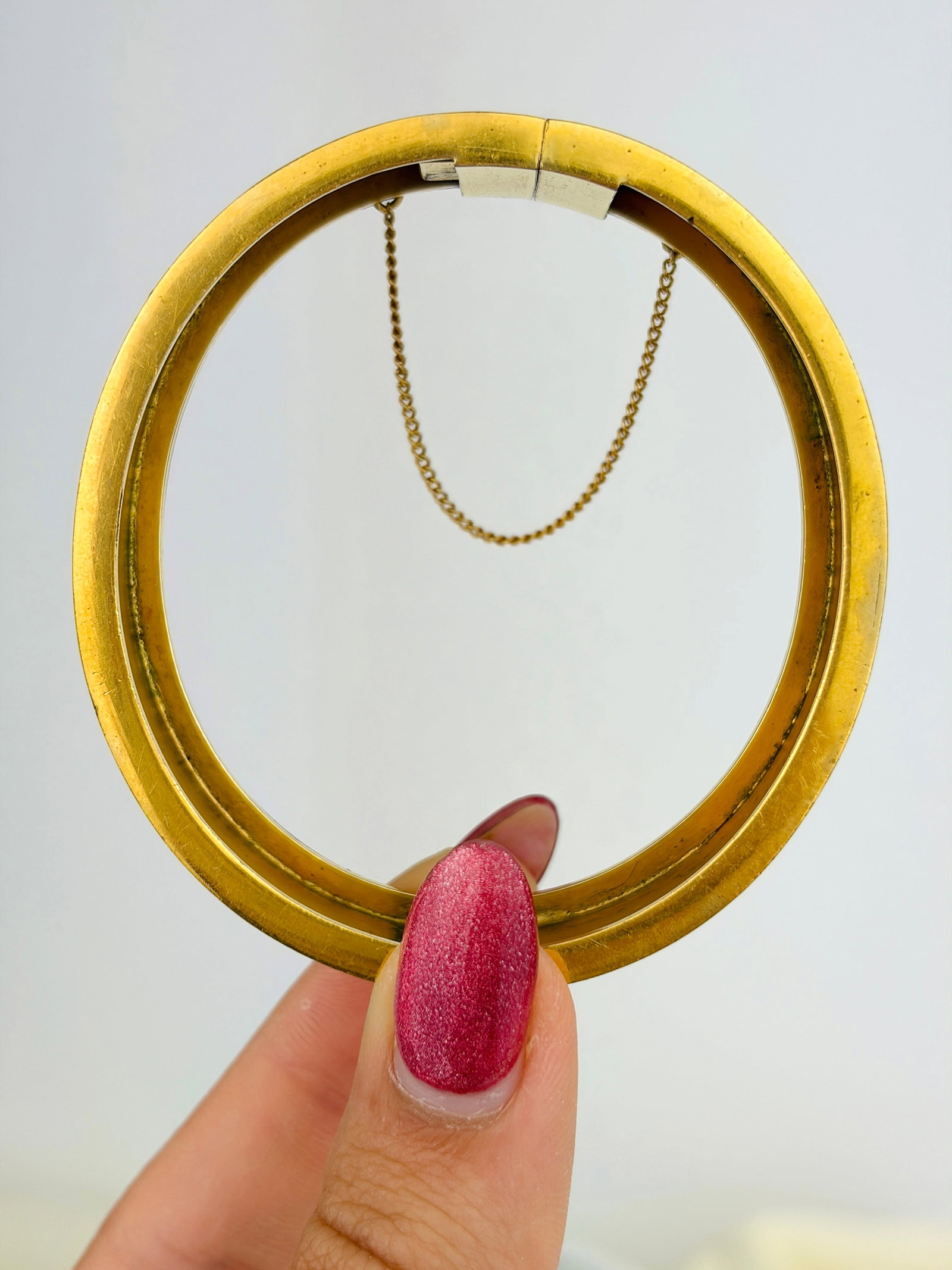 Antique Heavy Engraved Bangle / Bracelet with Safety Chain - 2
